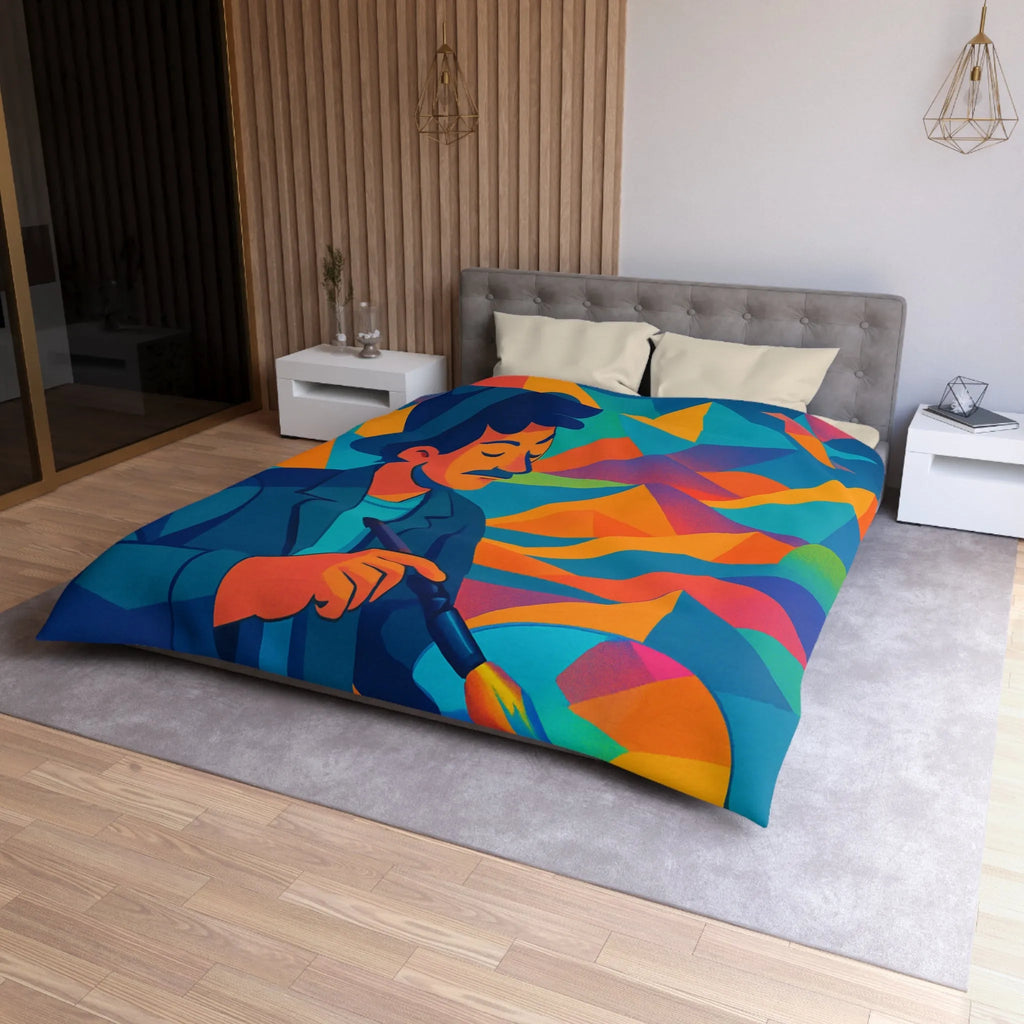 Housse De Couette Artistique Multicolore Avec Paysage Géométrique Et Peintre Créatif