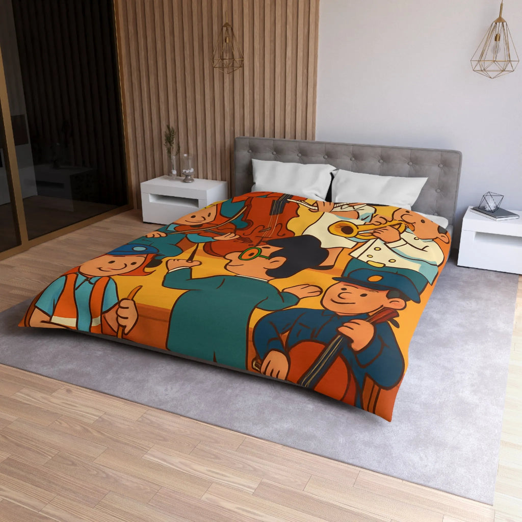 Housse de couette colorée avec illustrations de musiciens habillés en différentes professions