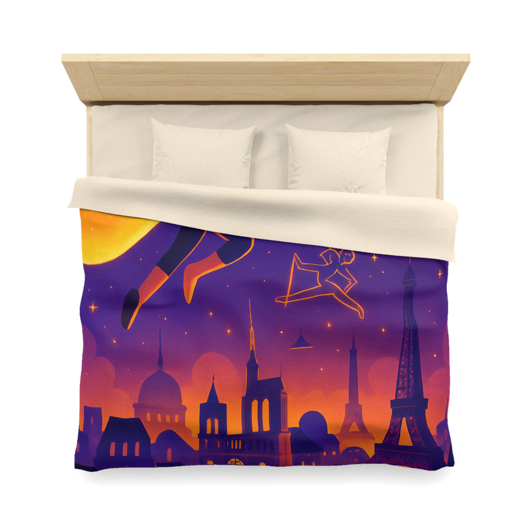 Housse de couette rêve parisien avec super-héros et constellations sportives lumineuses