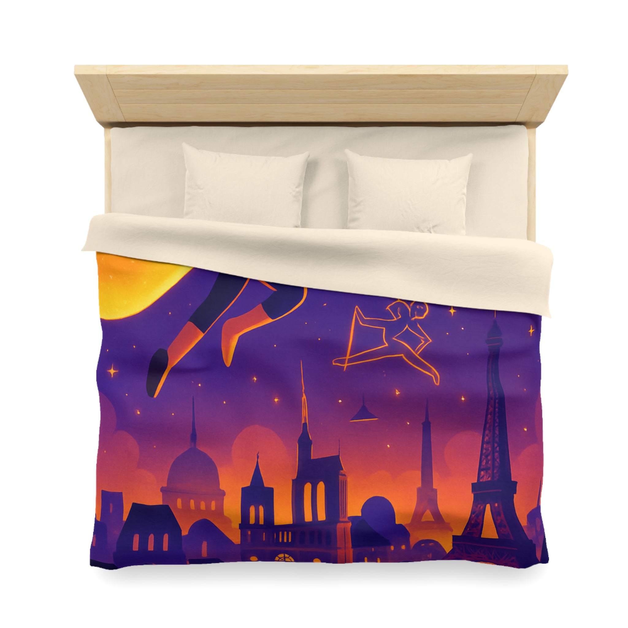 Housse de couette rêve parisien avec super-héros et constellations sportives lumineuses