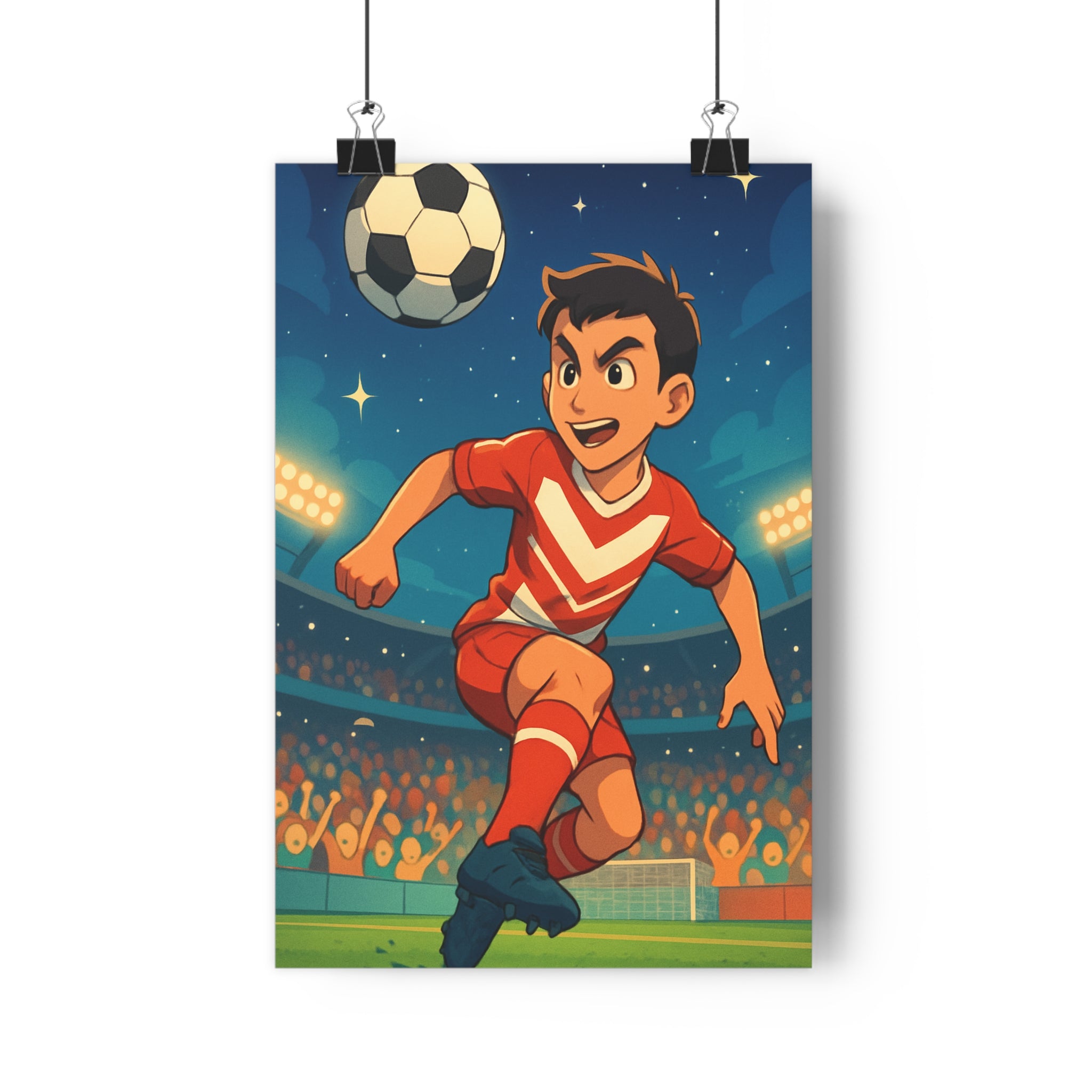 Poster décoratif cartoon football enfant dynamique coloré vibrant chambre joueur terrain sport énergie étoilé