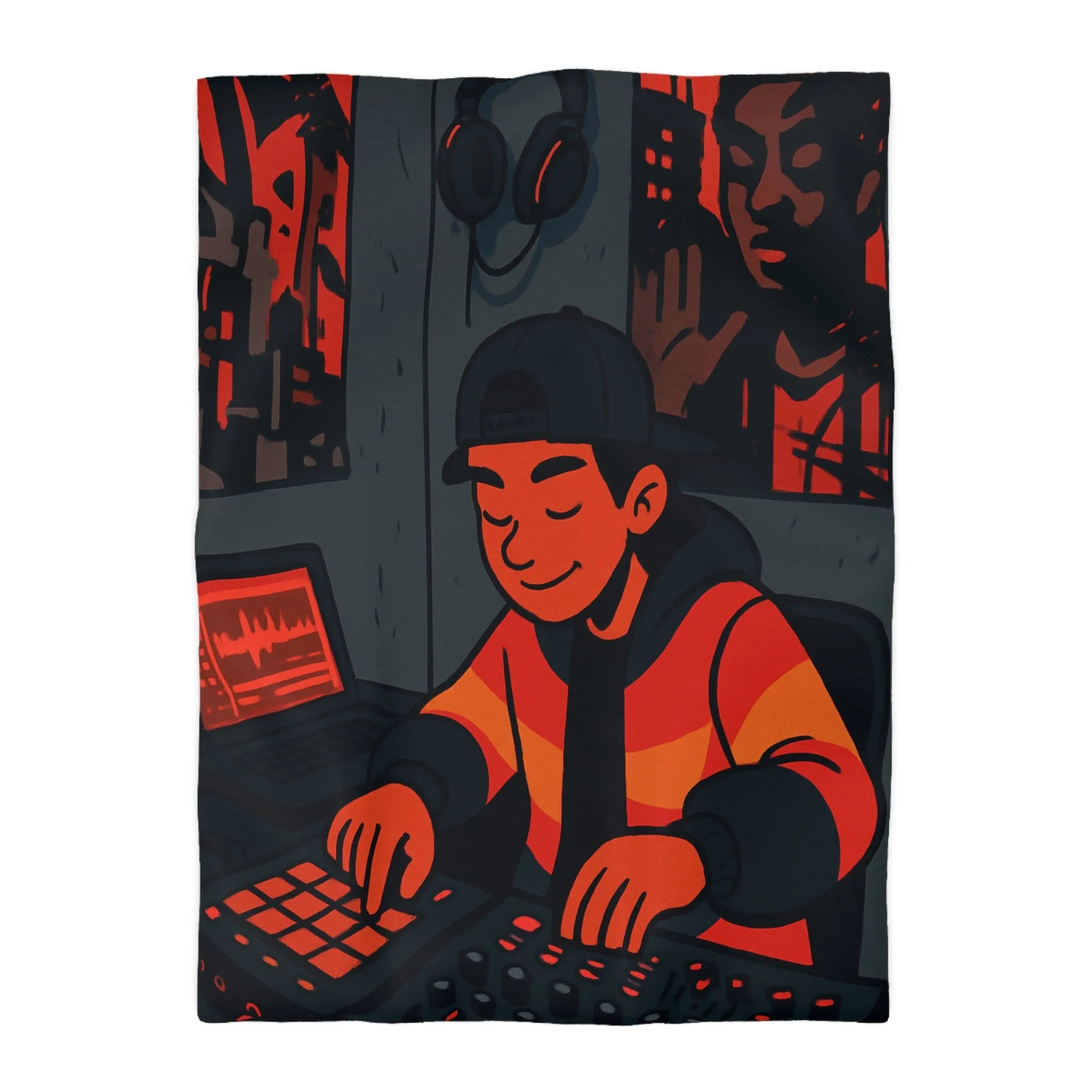 Housse de couette design studio moderne avec touche artistique rouge et noire