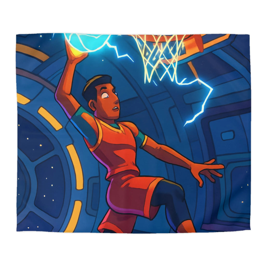 Housse de Couette Enfant Espace Basket avec Joueur et Ballon Électrique Sci-Fi