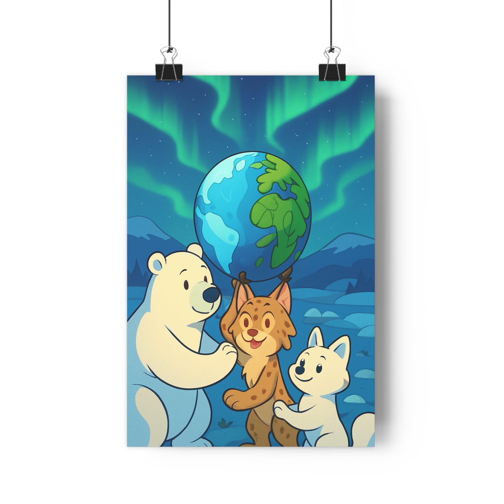 Poster décoratif anime bleu vert nordique magique enfant chambre serein fantastique planète animaux ambiance
