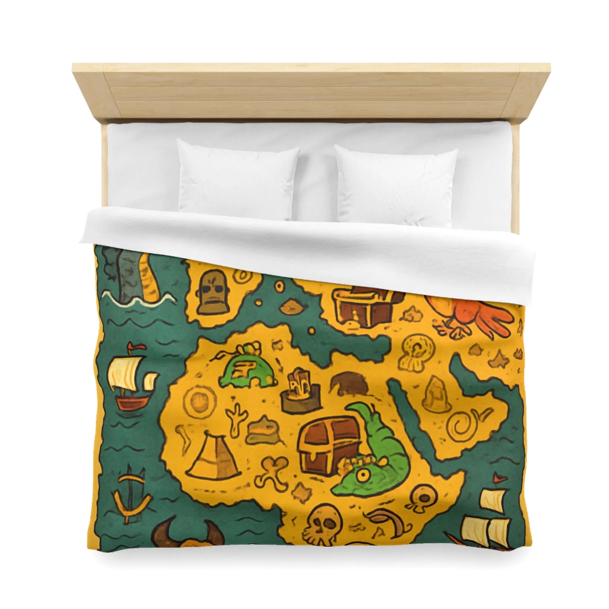 Housse de couette carte imaginaire avec dragons, dinosaures et trésors pour enfants aventuriers