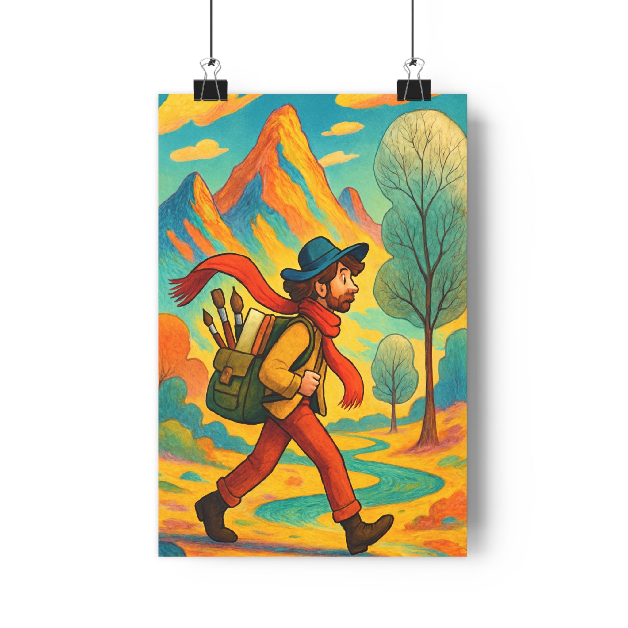 Poster décoratif boho rêveur coloré vibrant montagne naturel aventure chambre salon paysage artistique qualité