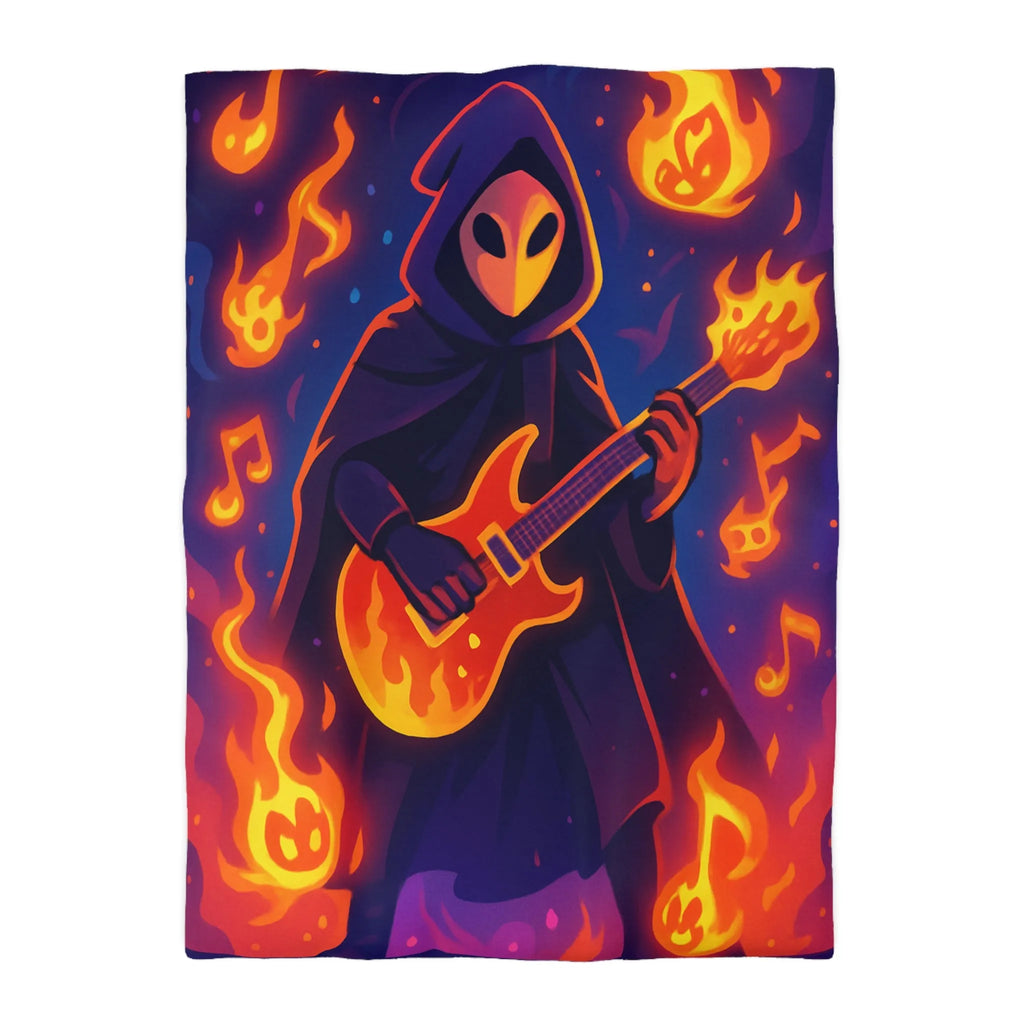 Housse de Couette Envoûtante avec Musicien Mystérieux Jouant de la Guitare en Flammes