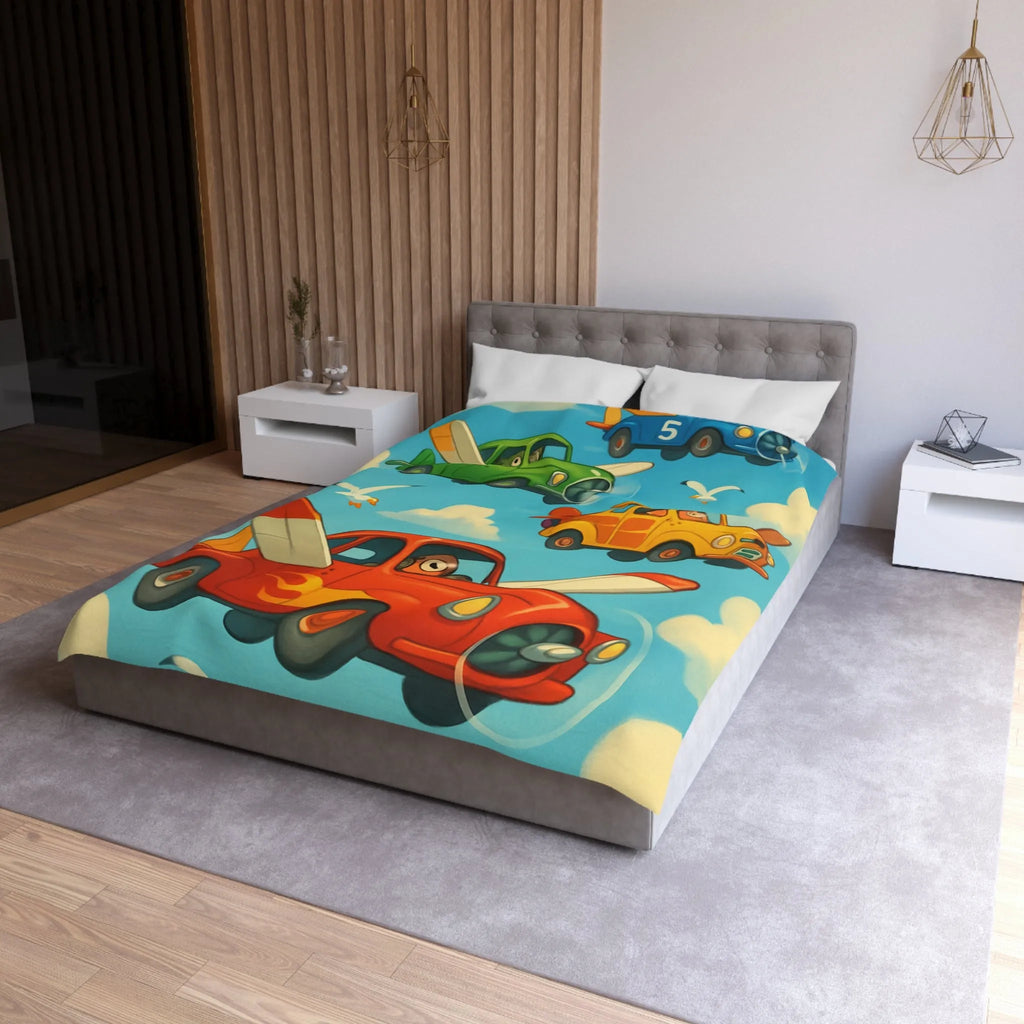 Housse de Couette Avions-Automobiles Volant dans un Ciel Bleu pour Enfants