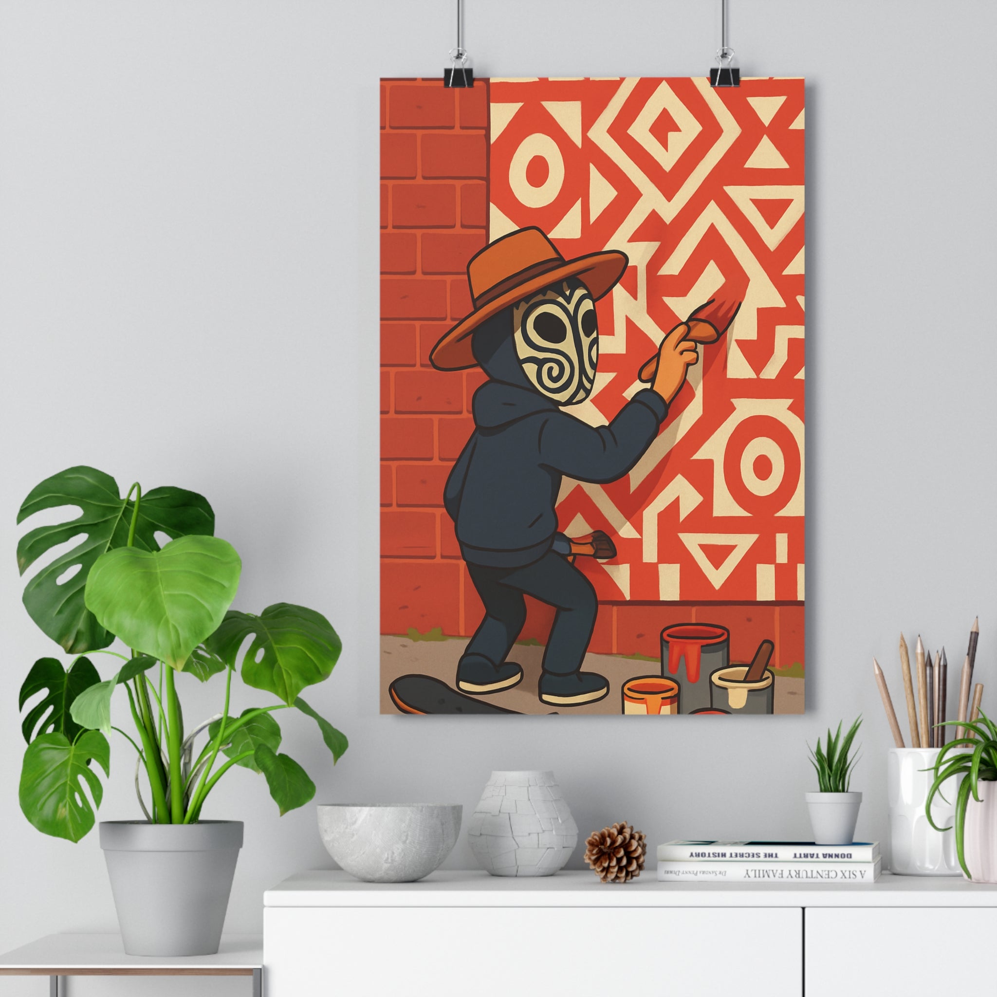 Poster décoratif streetwear rouge blanc urbain dynamique moderne artistique mural chambre salon unique skateboard