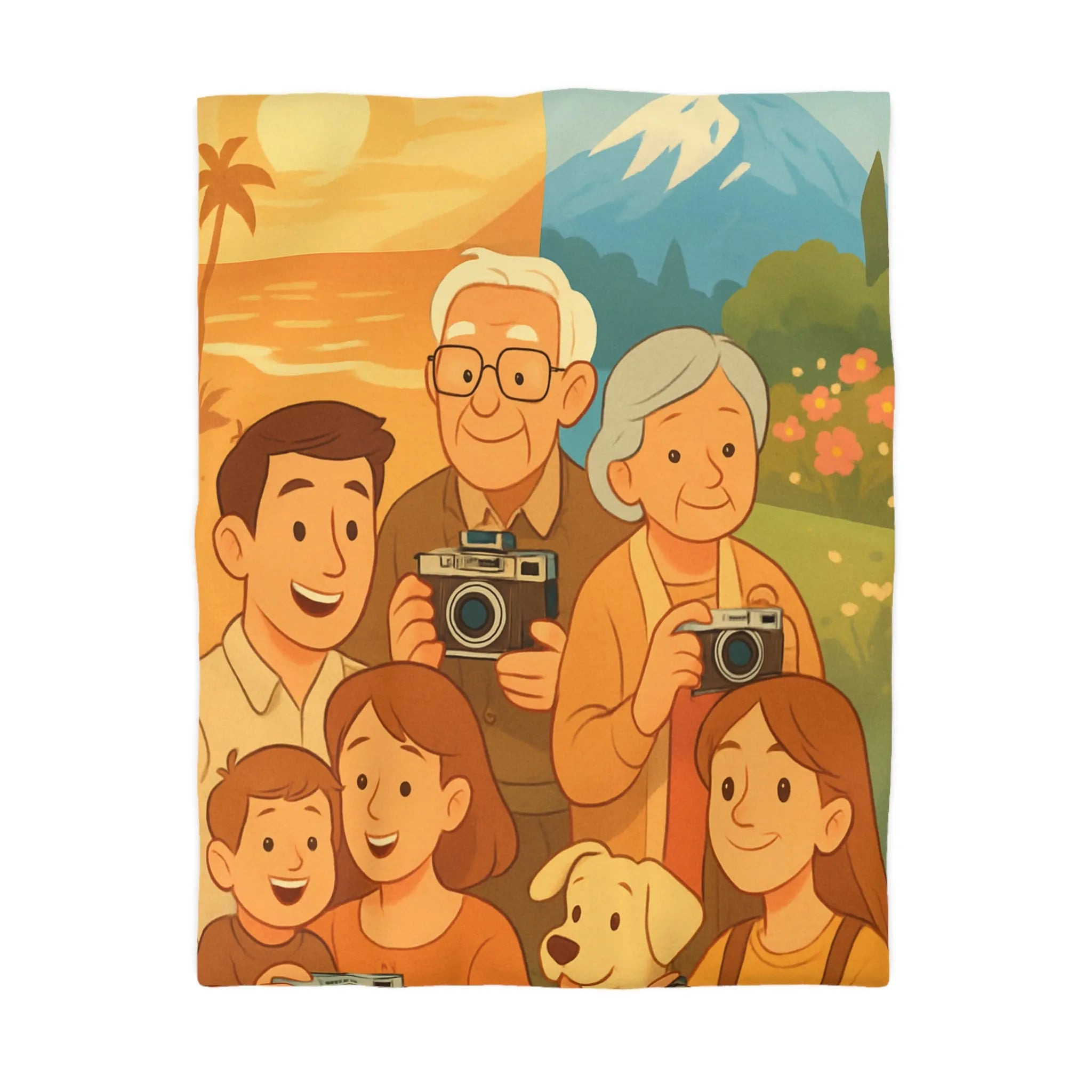 Housse de Couette Enfants Aventure Famille Paysage Soleil et Montagne Poétique Douceur