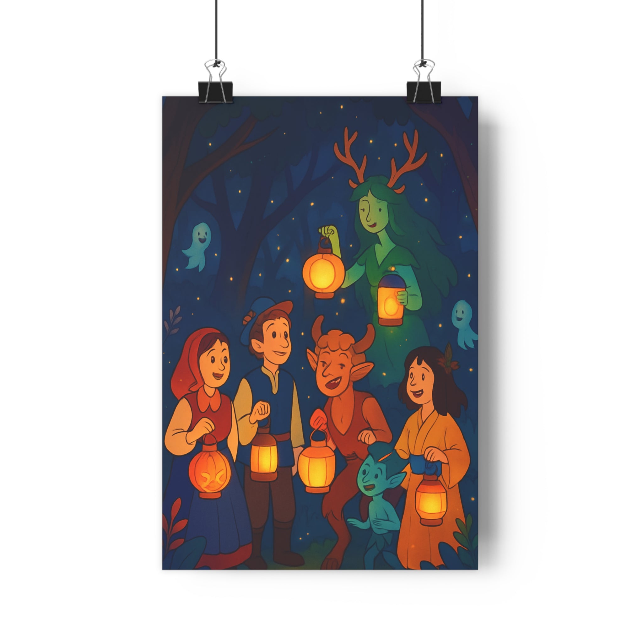 Poster décoratif animé magique mystique forêt lumineux enfant chambre salon féerique art vibrant qualité