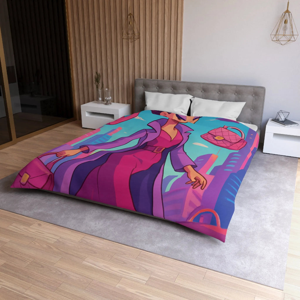 Élégante illustration urbaine rétro-futuriste avec personnage glamour et accessoires stylés en rose