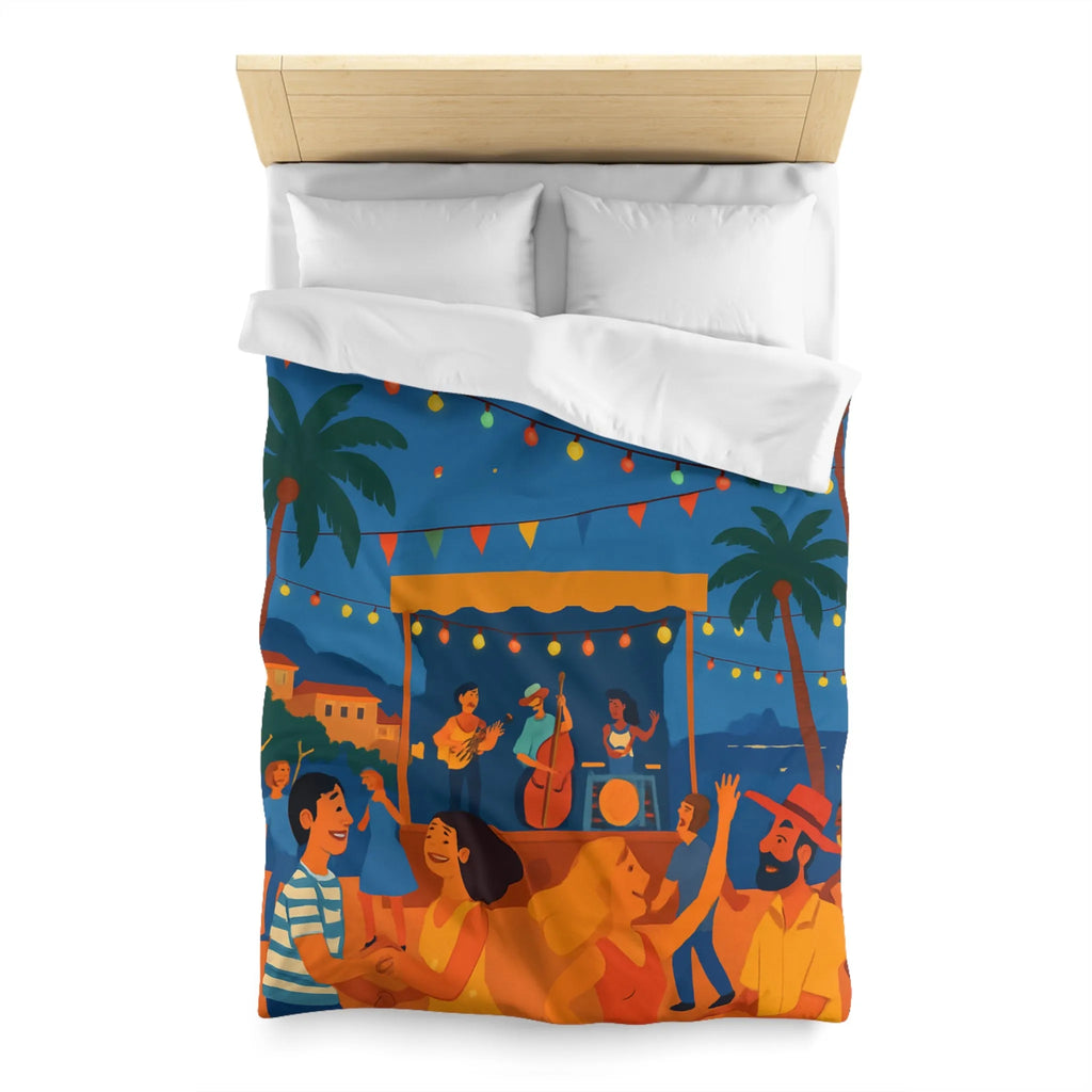 Housse de couette estivale scène festivale tropicale avec danseurs et lanternes lumineuses