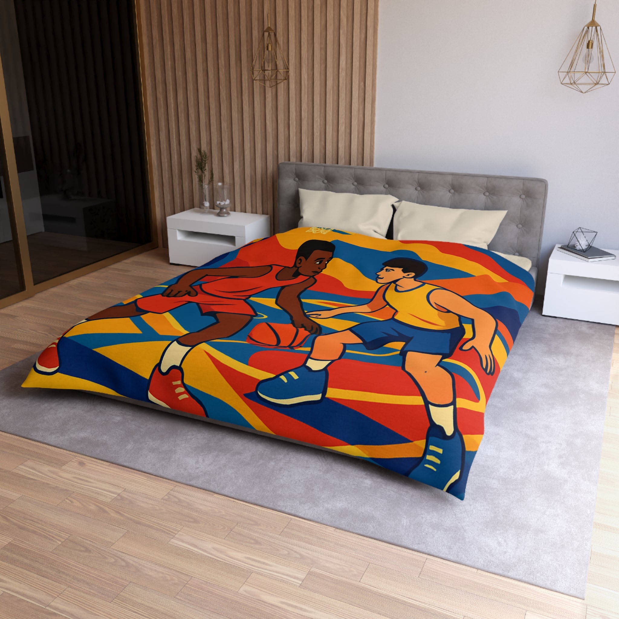 Idée Housse de Couette Basketball Colorée Style Rétro Dynamique pour Chambre Sportive