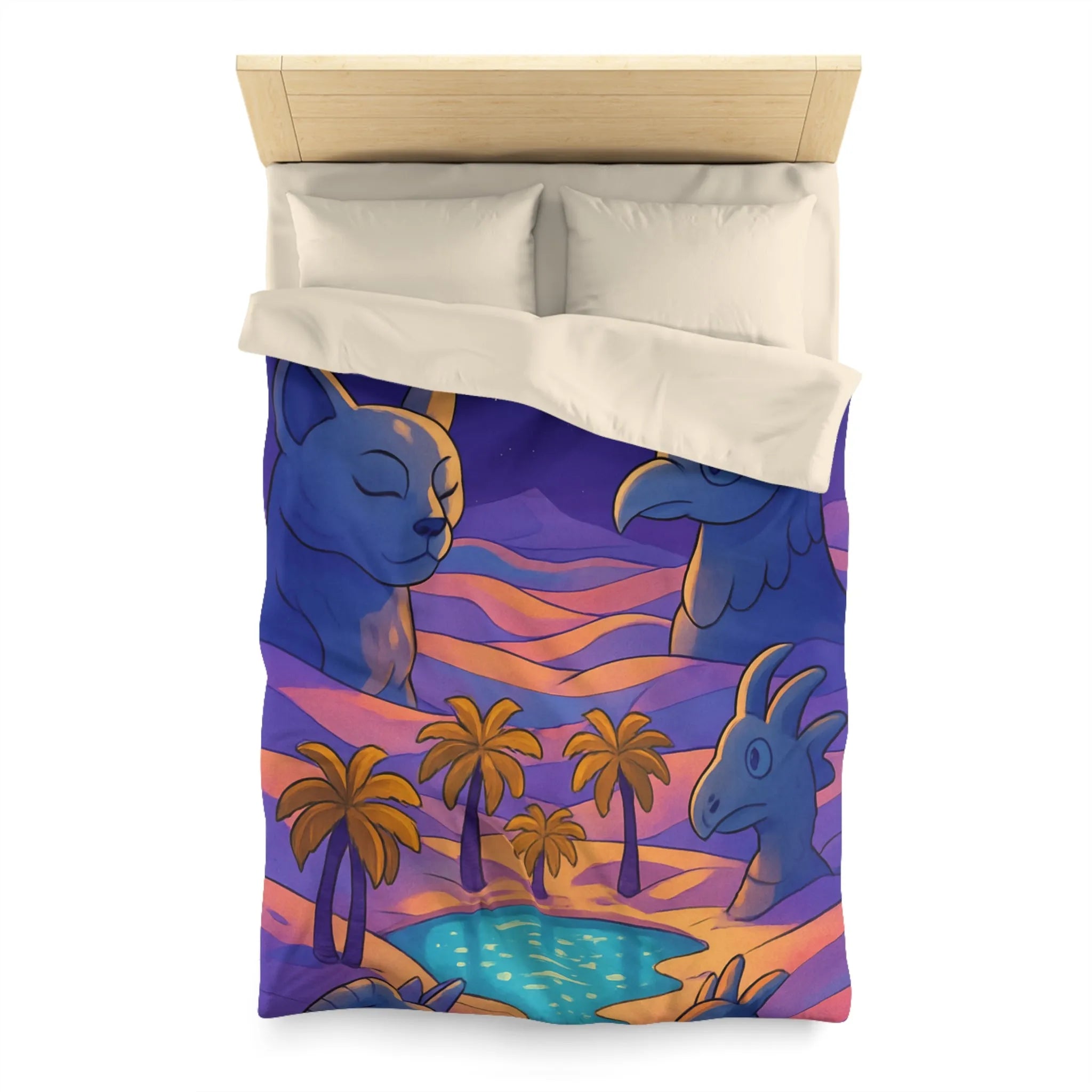 Housse de Couette Fantaisie Animaux Mystiques Sous Lune et Palmiers Étoilés