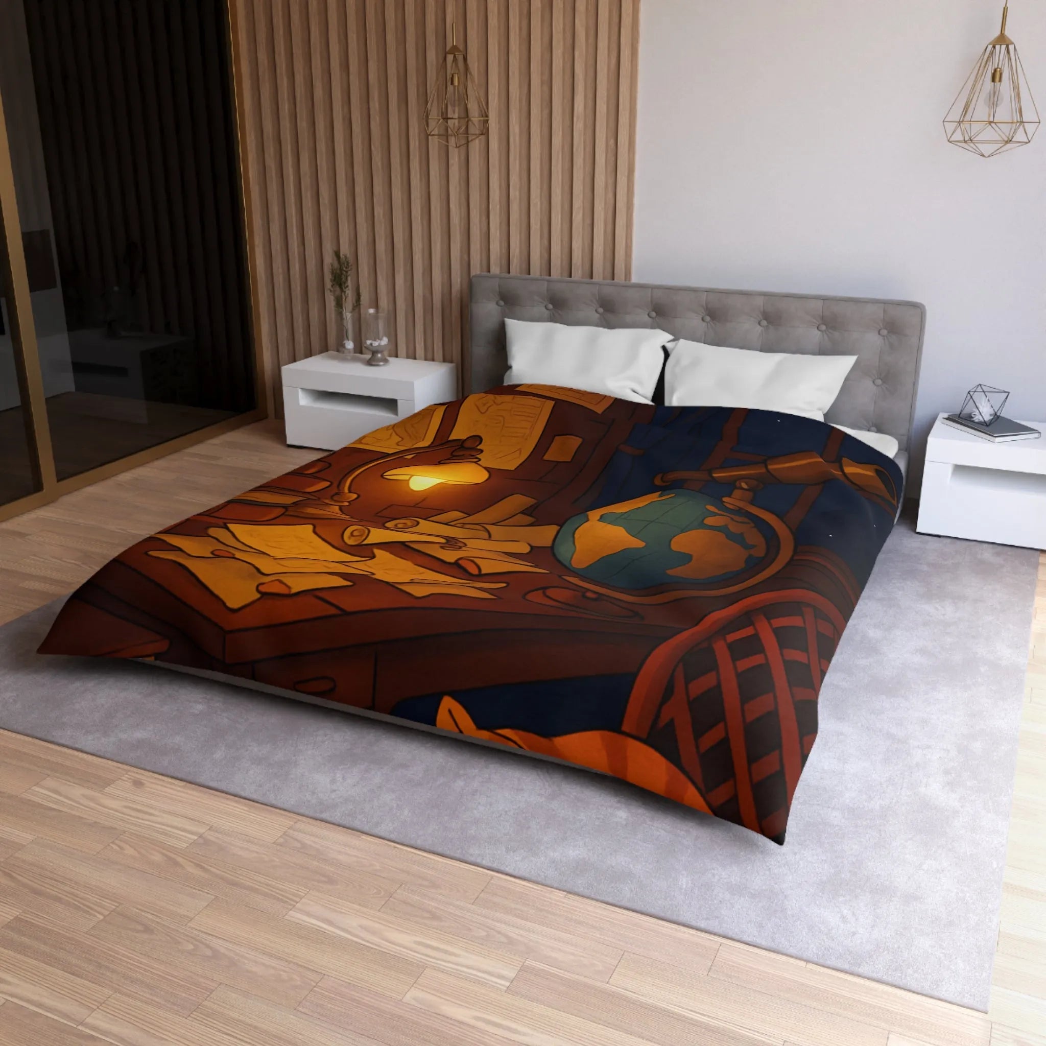 Housse de Couette Astronomie Vintage avec Chat et Globe Terrestre pour Chambre Apaisante