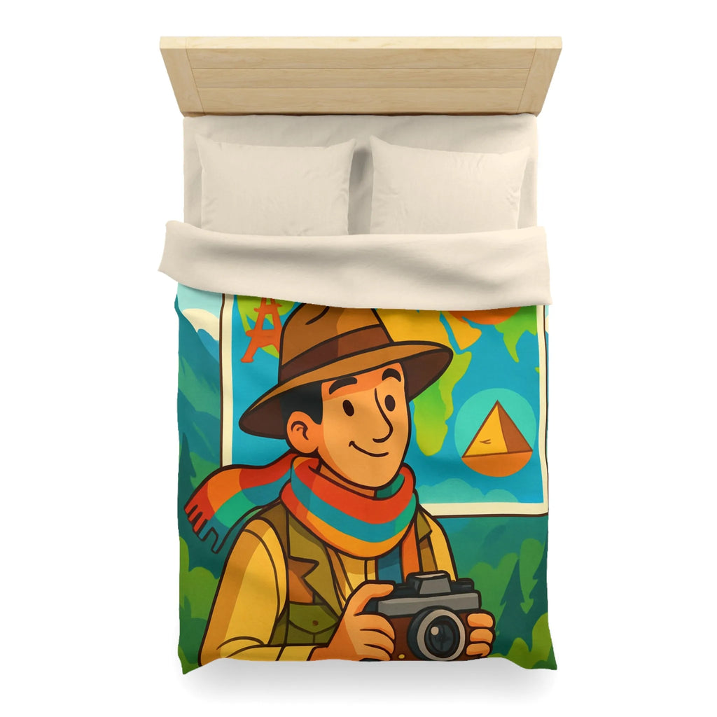 Housse de Couette Aventure Monde Carte Explorateur avec Illustrations Colorées et Éléments Culturels