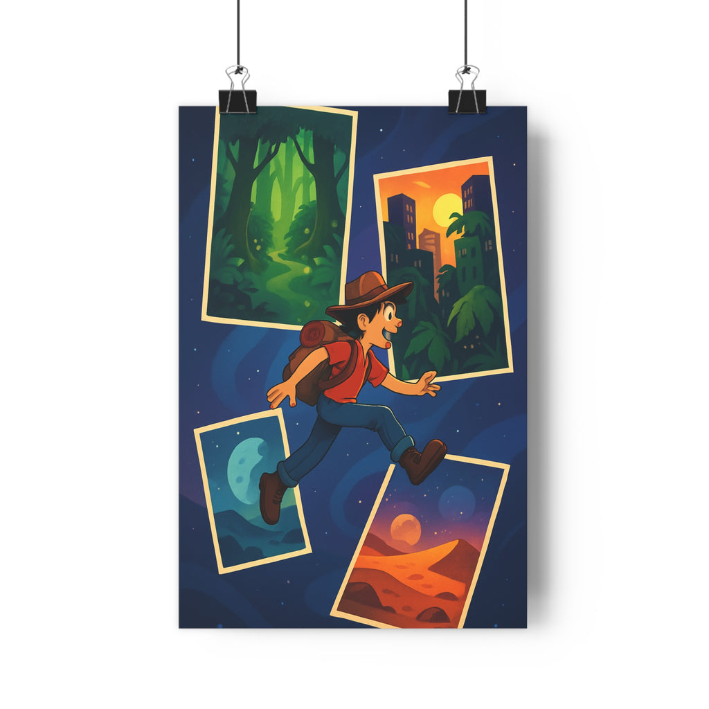 Poster décoratif aventure dessin animé coloré forêt ville lune désert chambre enfant ambiance qualité