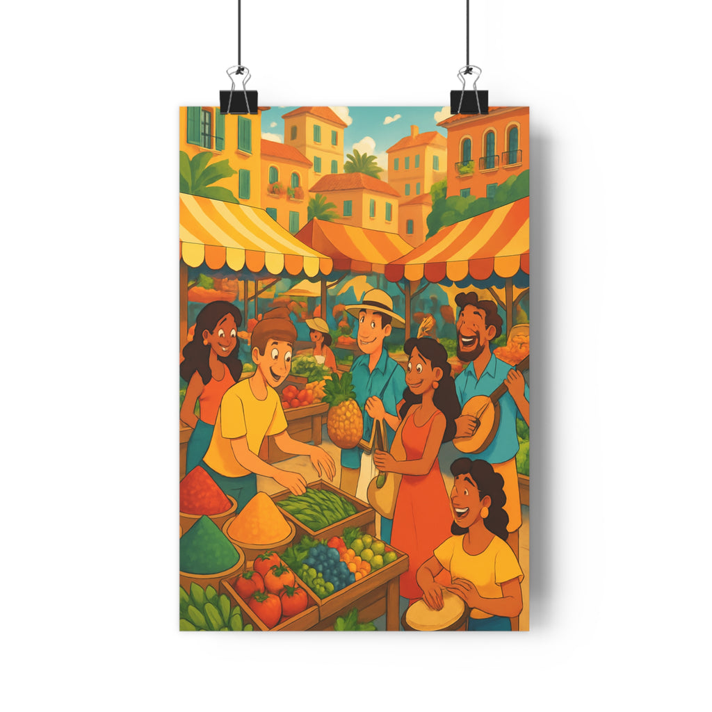 Poster décoratif cartoon coloré joyeux fruits légumes marché salon chambre intérieur 30x46 ambiance vivante