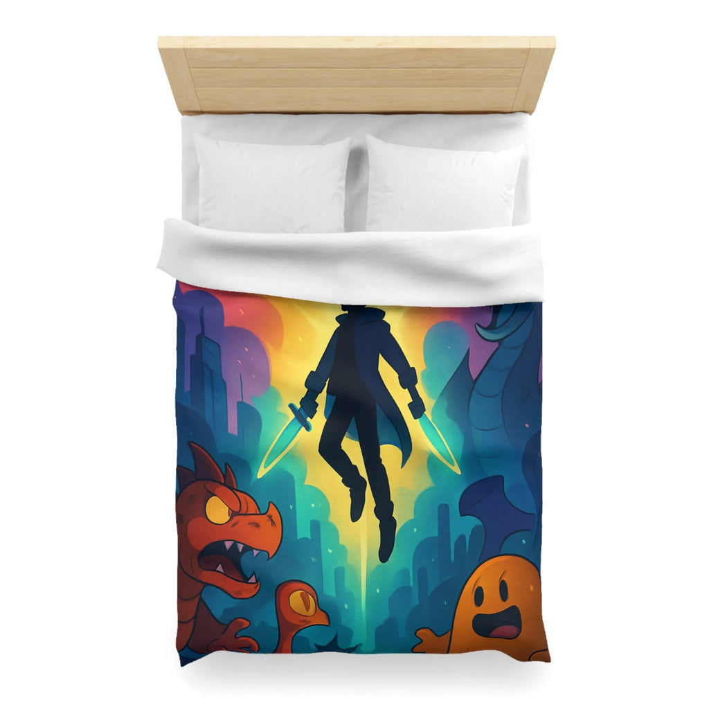 Housse de couette colorée avec créatures fantastiques, ambiance magique et design audacieux