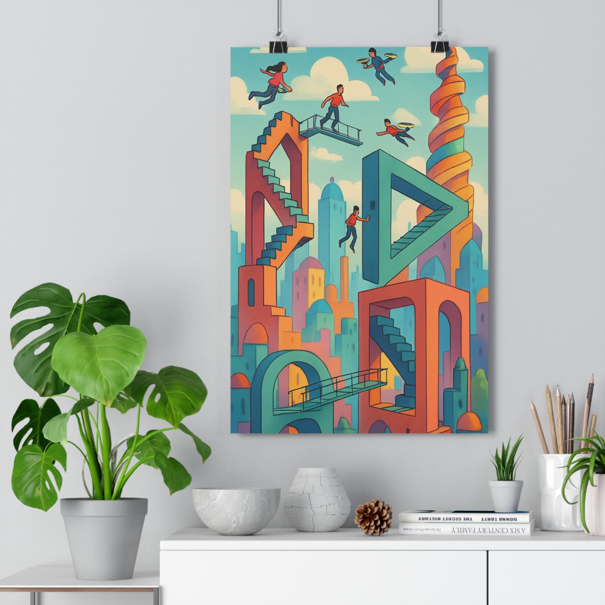 Poster décoratif surréaliste bleu orange rose art moderne intrigue salon chambre mur vivant qualité