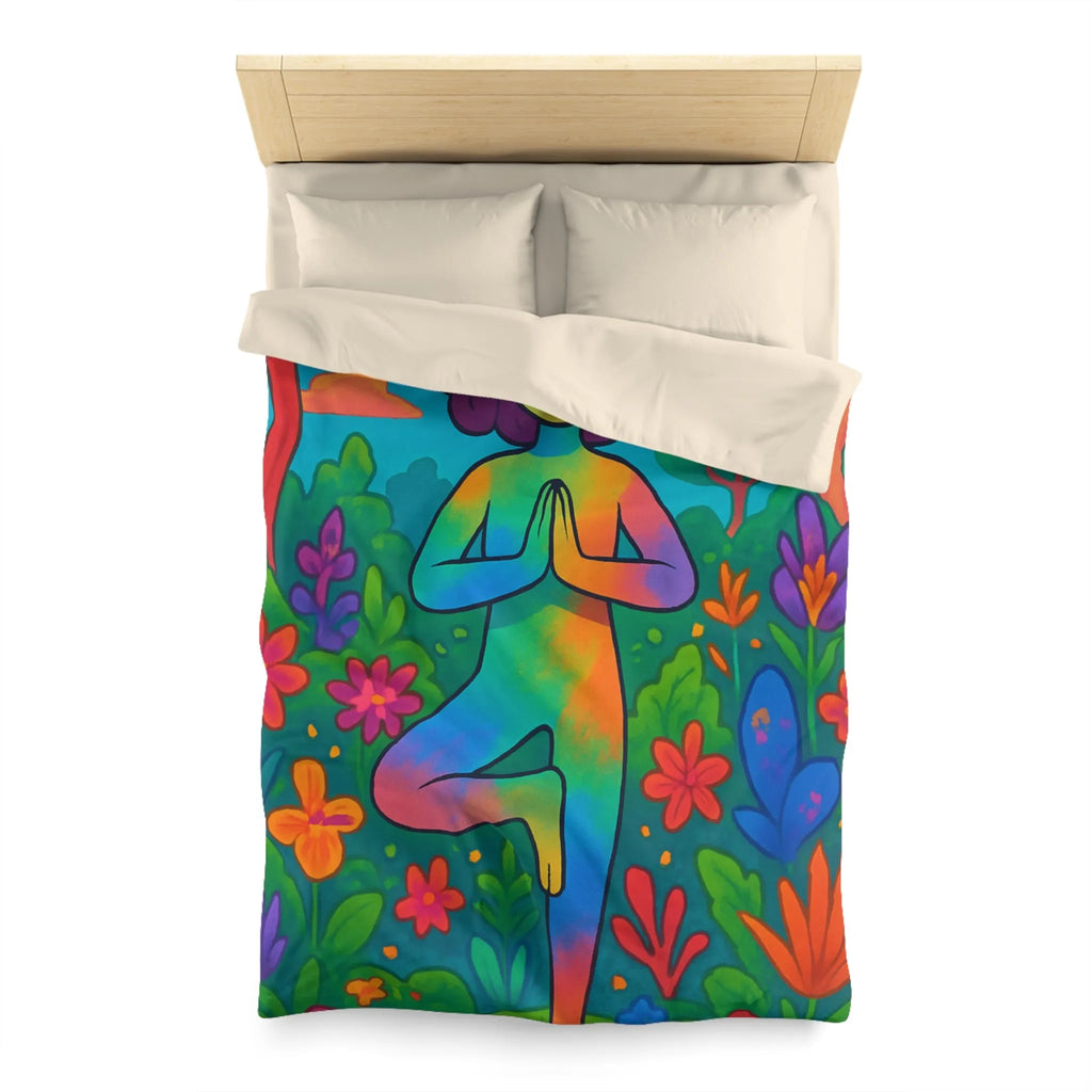 Housse de Couette avec Illustration Arc-en-Ciel d’une Personne Pratiquant le Yoga en Nature