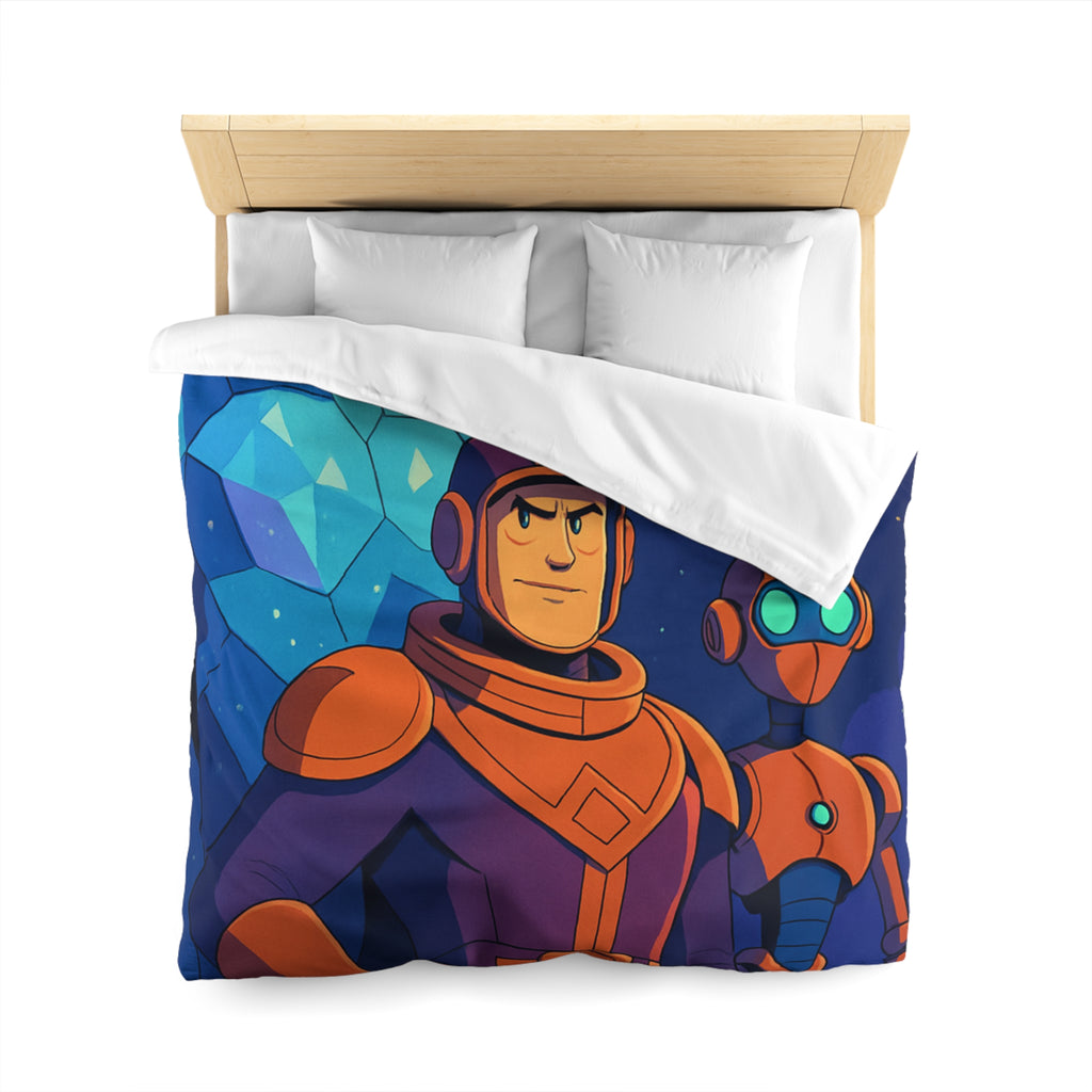 Housse de Couette Space Adventure: Héros, Robot et Alien Sous Lune Éclatante