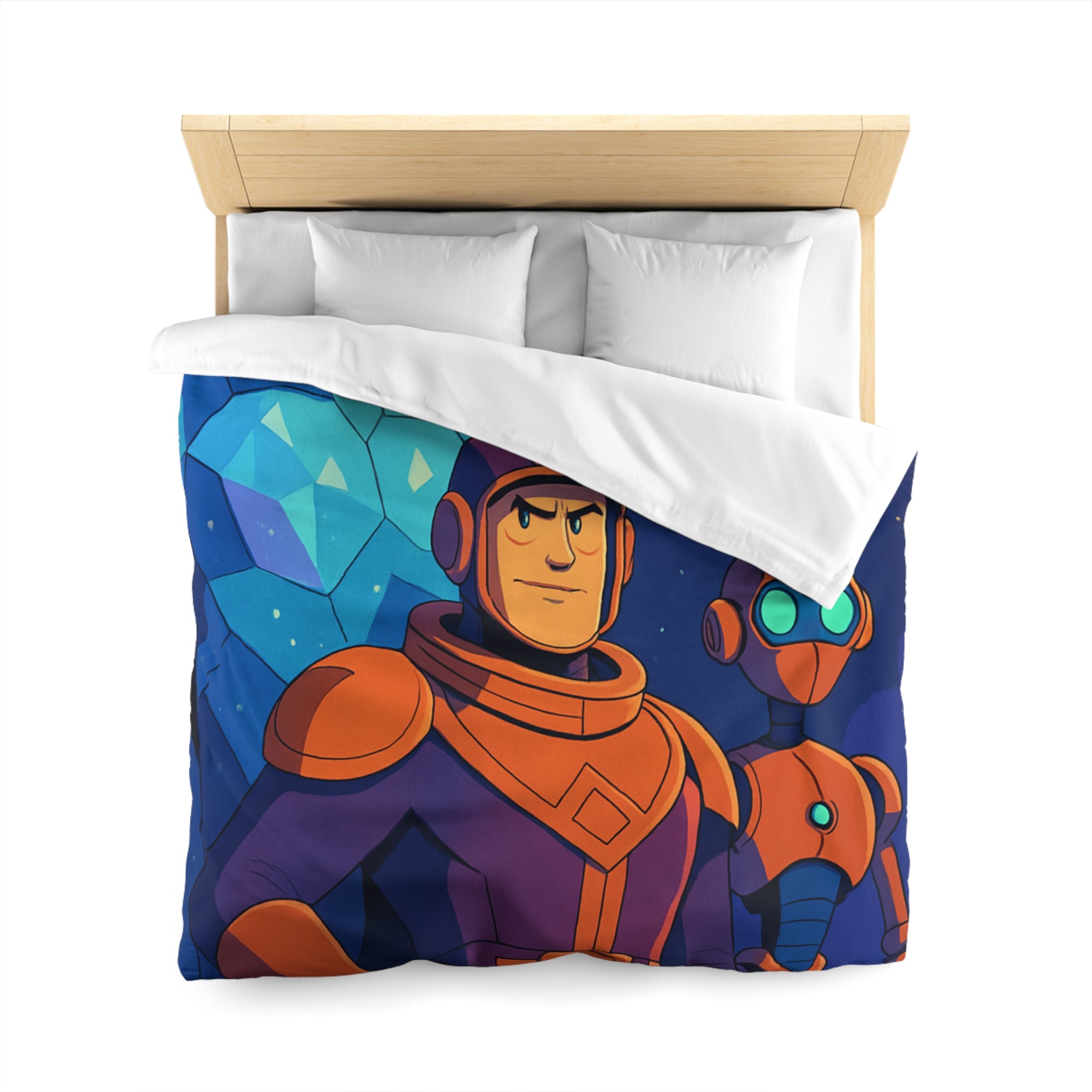 Housse de Couette Space Adventure: Héros, Robot et Alien Sous Lune Éclatante