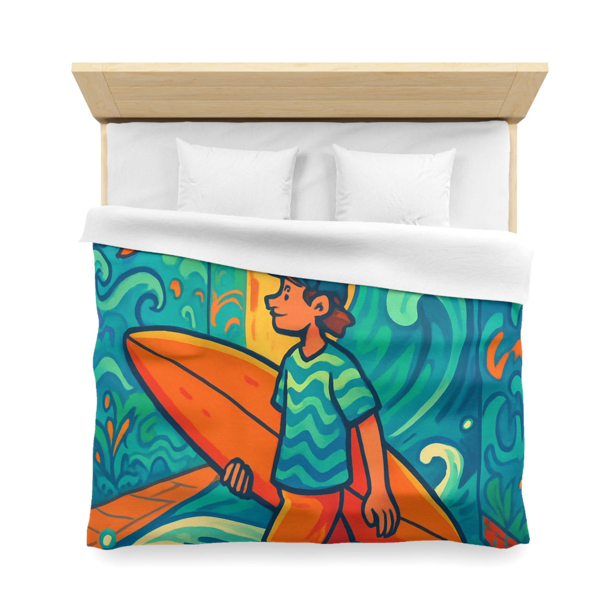 Housse de Couette Vibrante pour Surfeurs Mélangeant Art Surréaliste et Exploration Urbaine