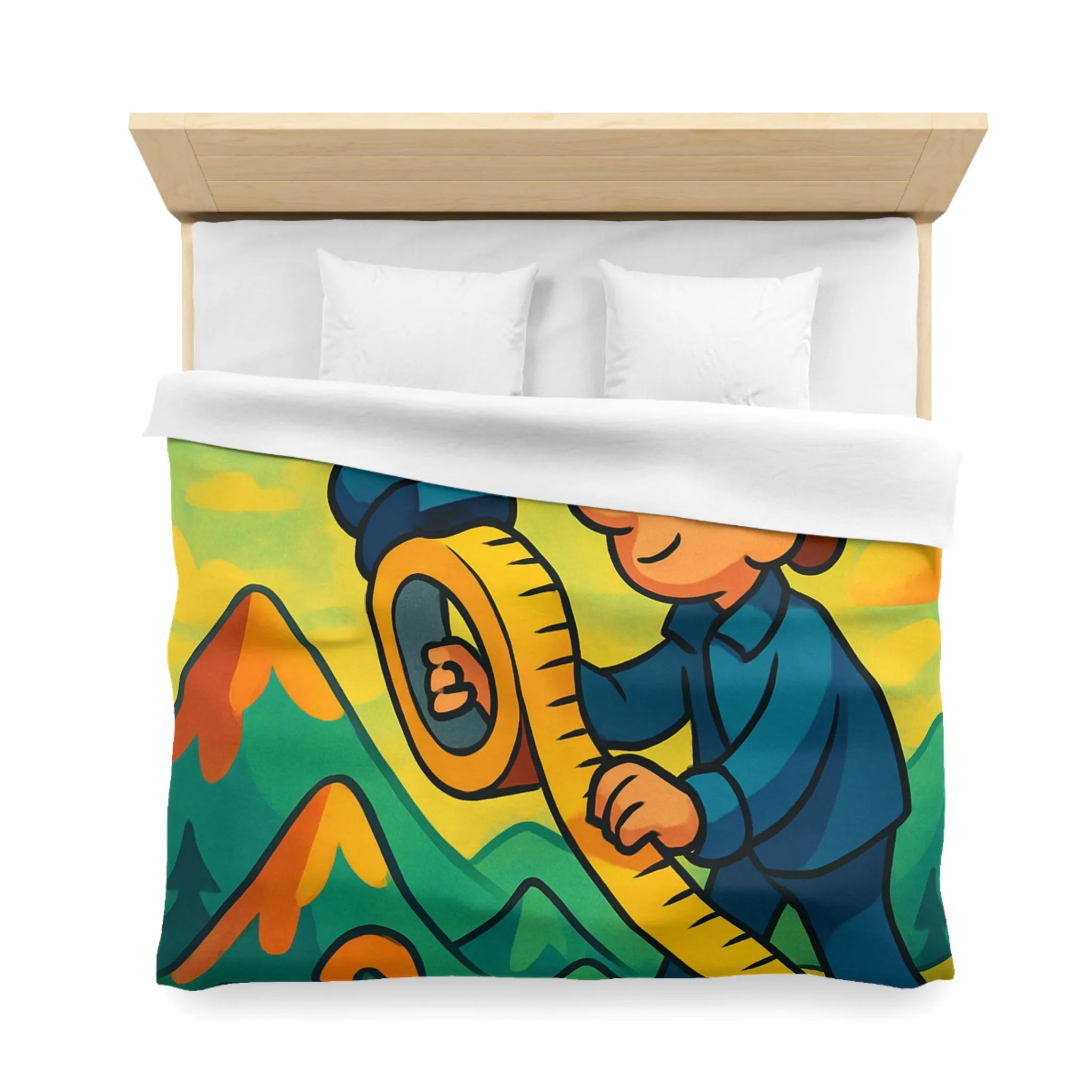 Housse de couette colorée pour enfants avec paysage ludique et motifs géométriques