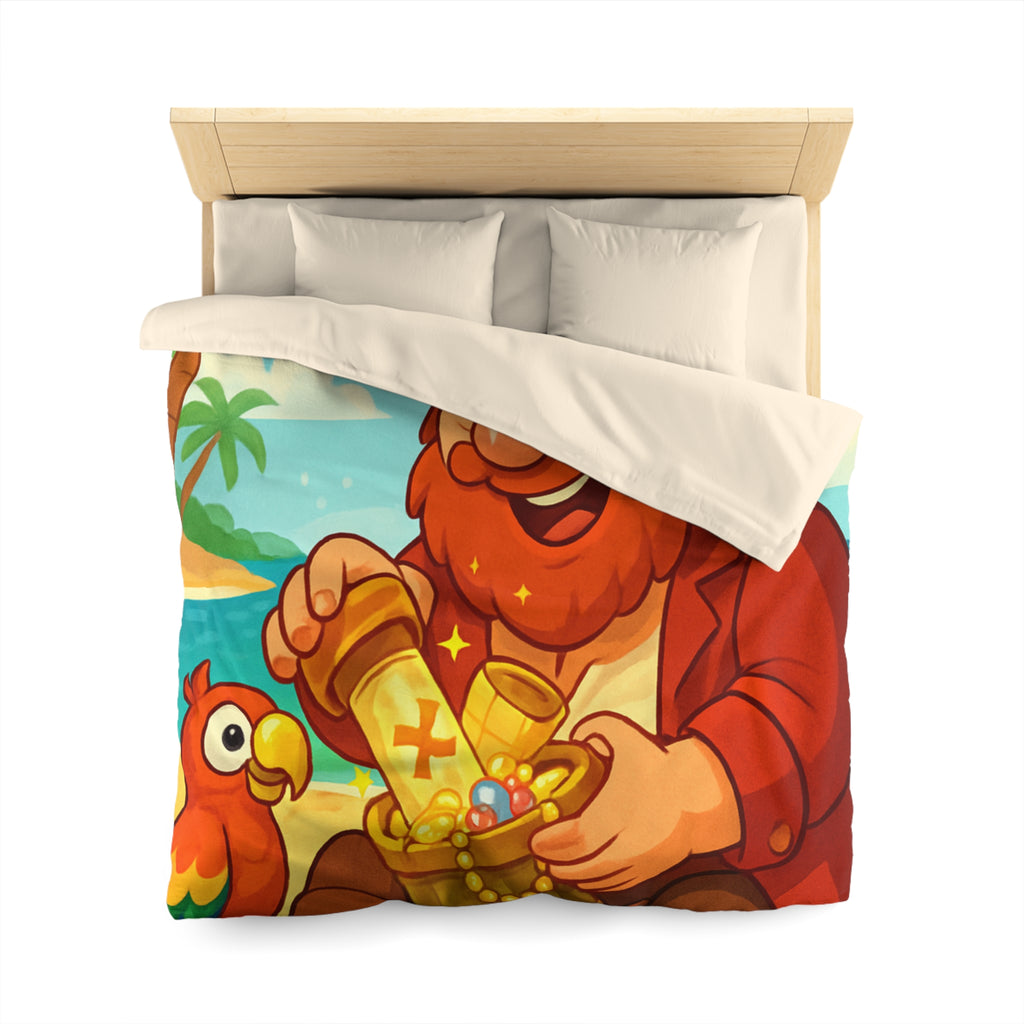 Housse de couette pirate joyeux trésor plage, perroquet coloré, mer et palmiers