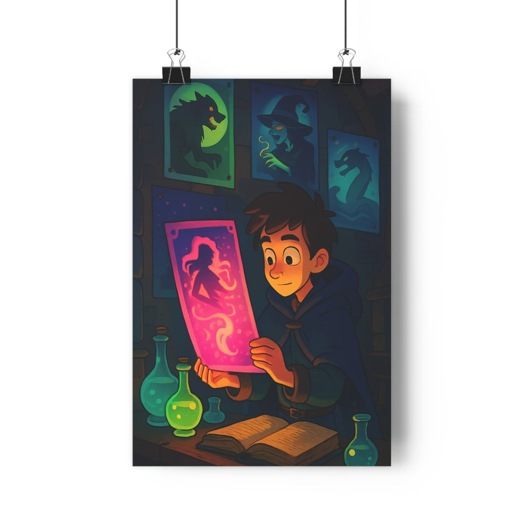 Poster décoratif enchanté mystique garçon robe parchemin magique chambre enfant vibrant fantastique 30x46 qualité