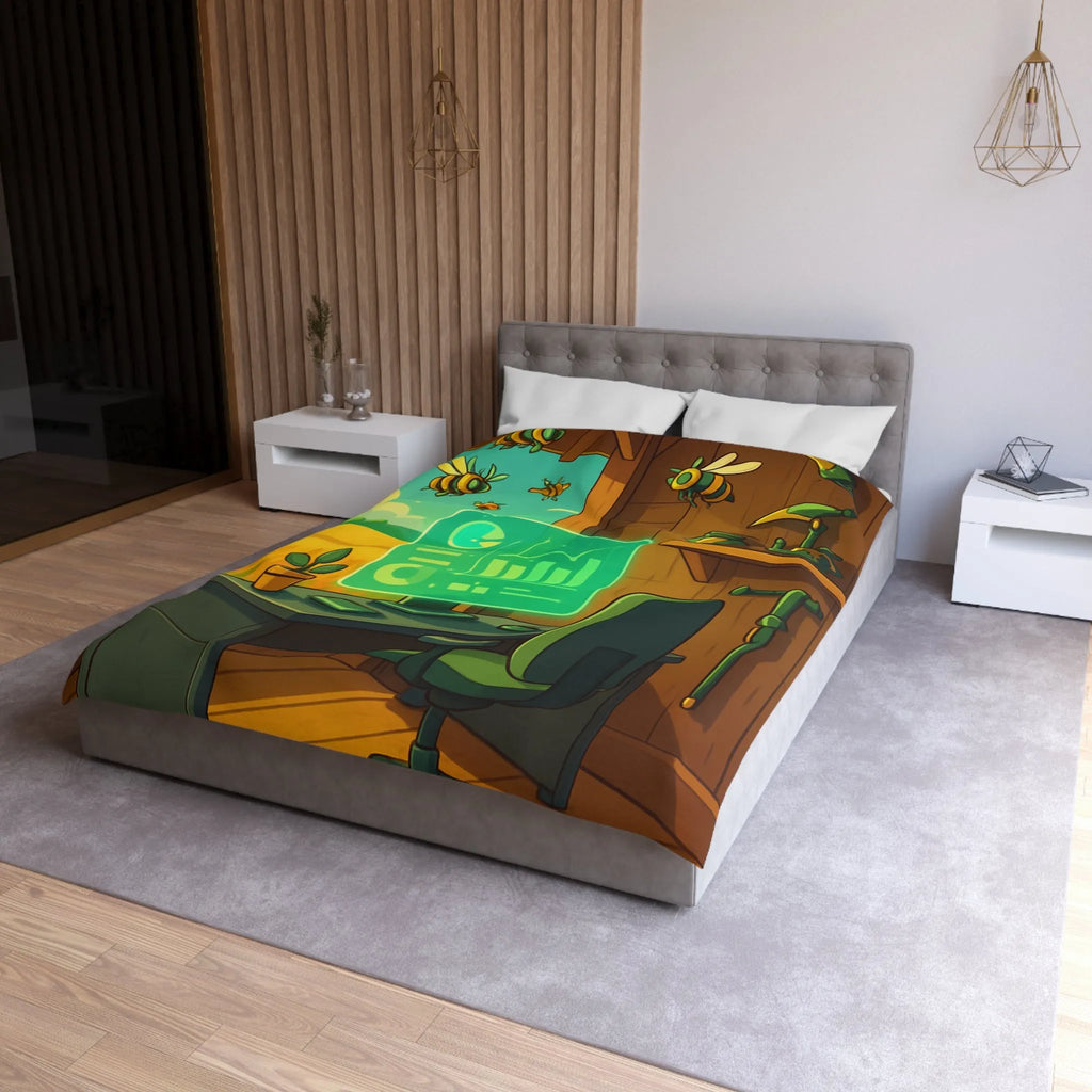 Housse de couette avec design moderne d'abeilles et station de travail futuriste