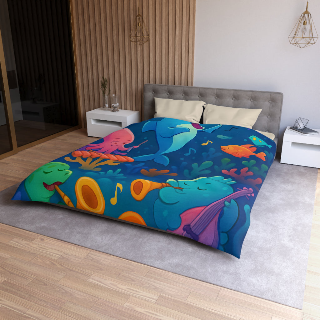 Housse de couette océan joyeux avec animaux marins et notes musicales colorées