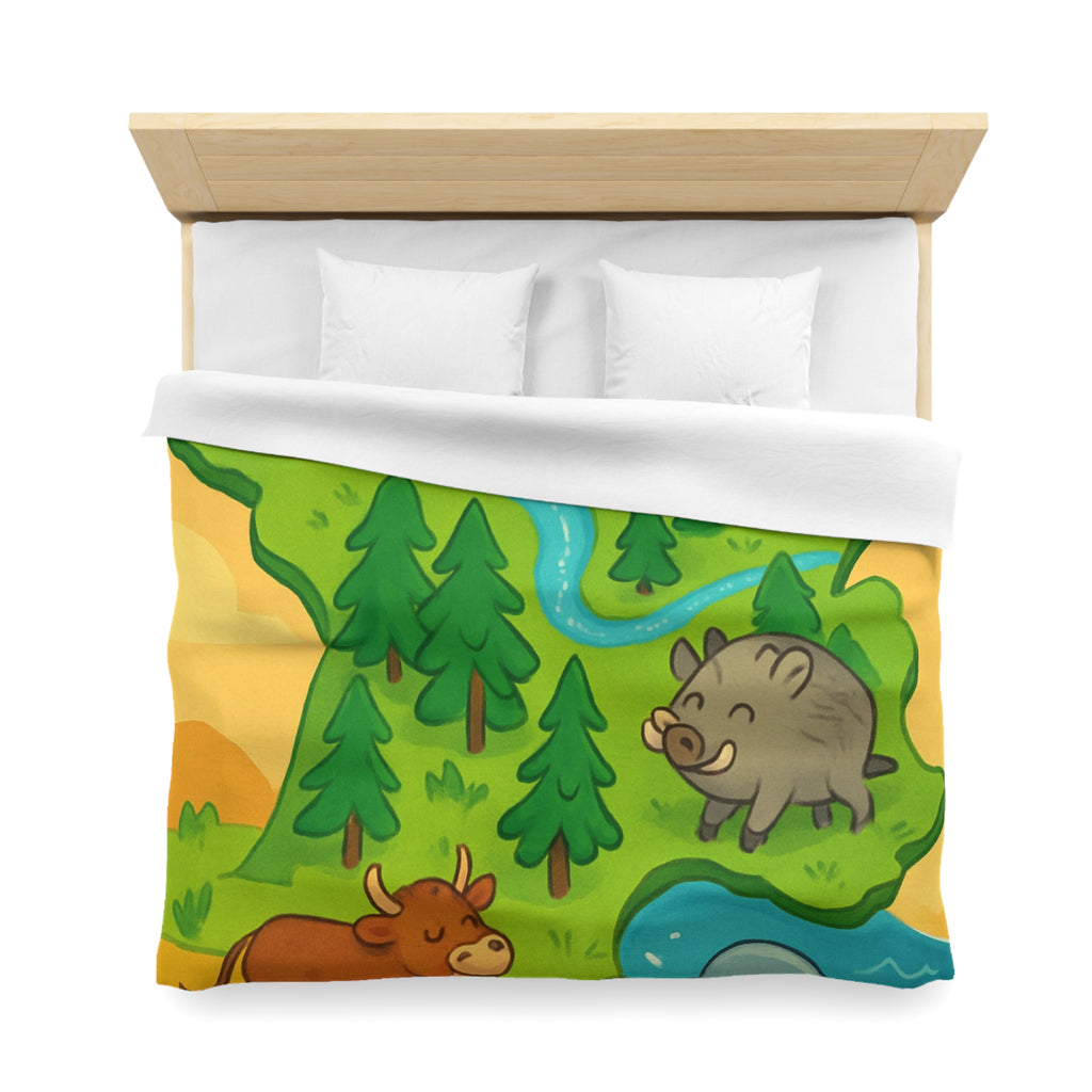 Housse de couette pour enfant avec animaux et paysage de France ludique et coloré