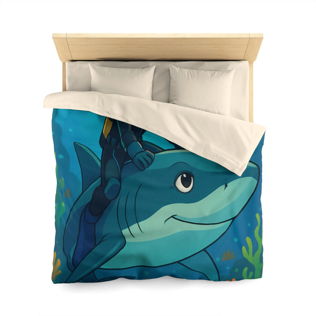 Housse de Couette Enfant Océan Aventure avec Requin et Plongeur pour Chambre Colorée