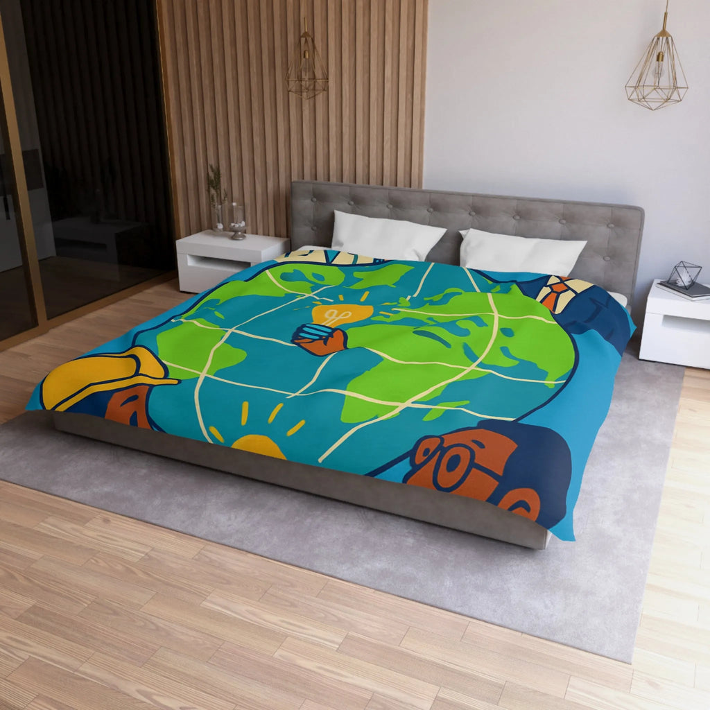 Housse de couette innovante avec globe, diversité et ampoules lumineuses pour un monde uni