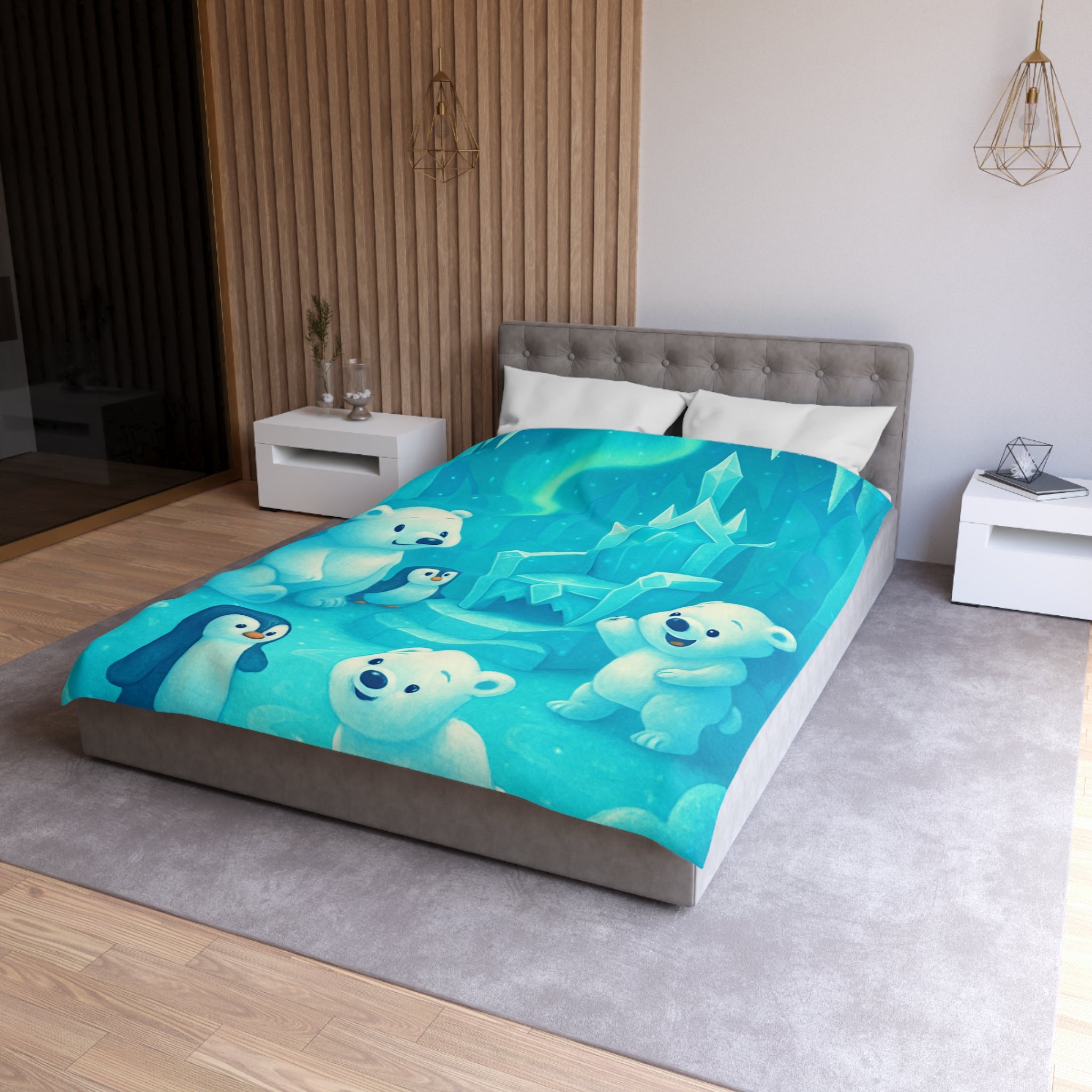 Housse de couette polaire avec ours et pingouins dans royaume glacial féerique