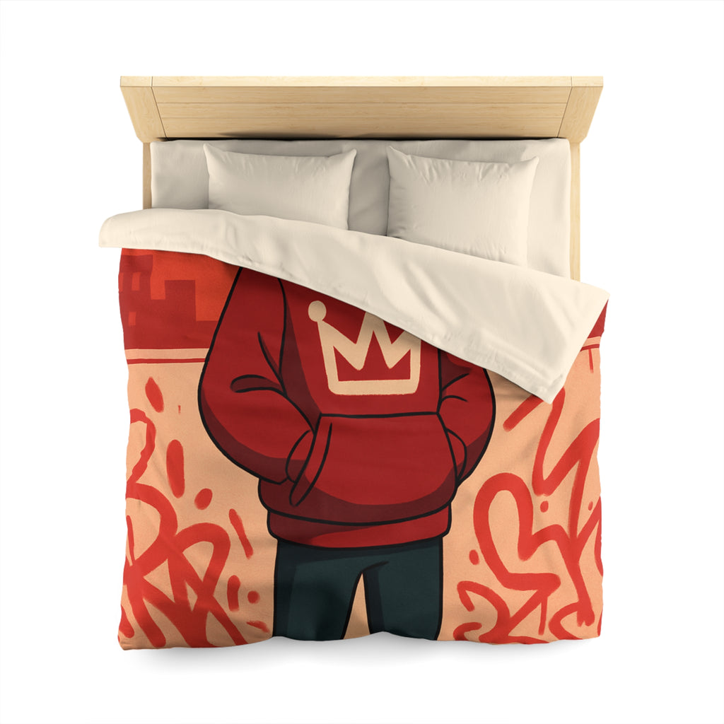 Housse de couette urbaine rouge avec motif couronne et graffiti artistique moderne