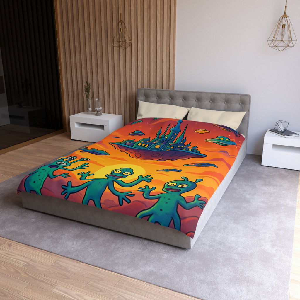 Housse de couette sur thème extraterrestre avec château flottant et OVNI colorés