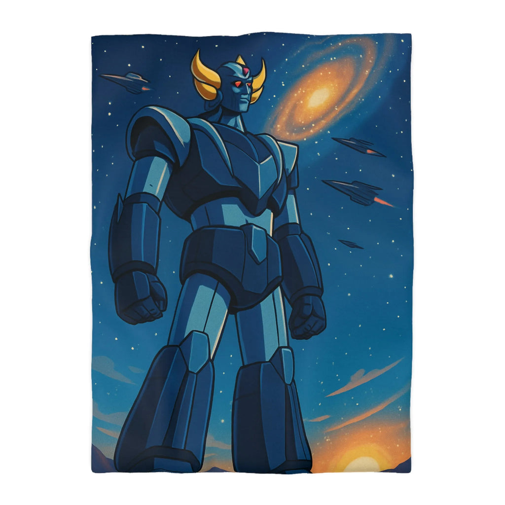 Housse de couette avec illustration rétro robot géant dans l'espace étoilé fascinant