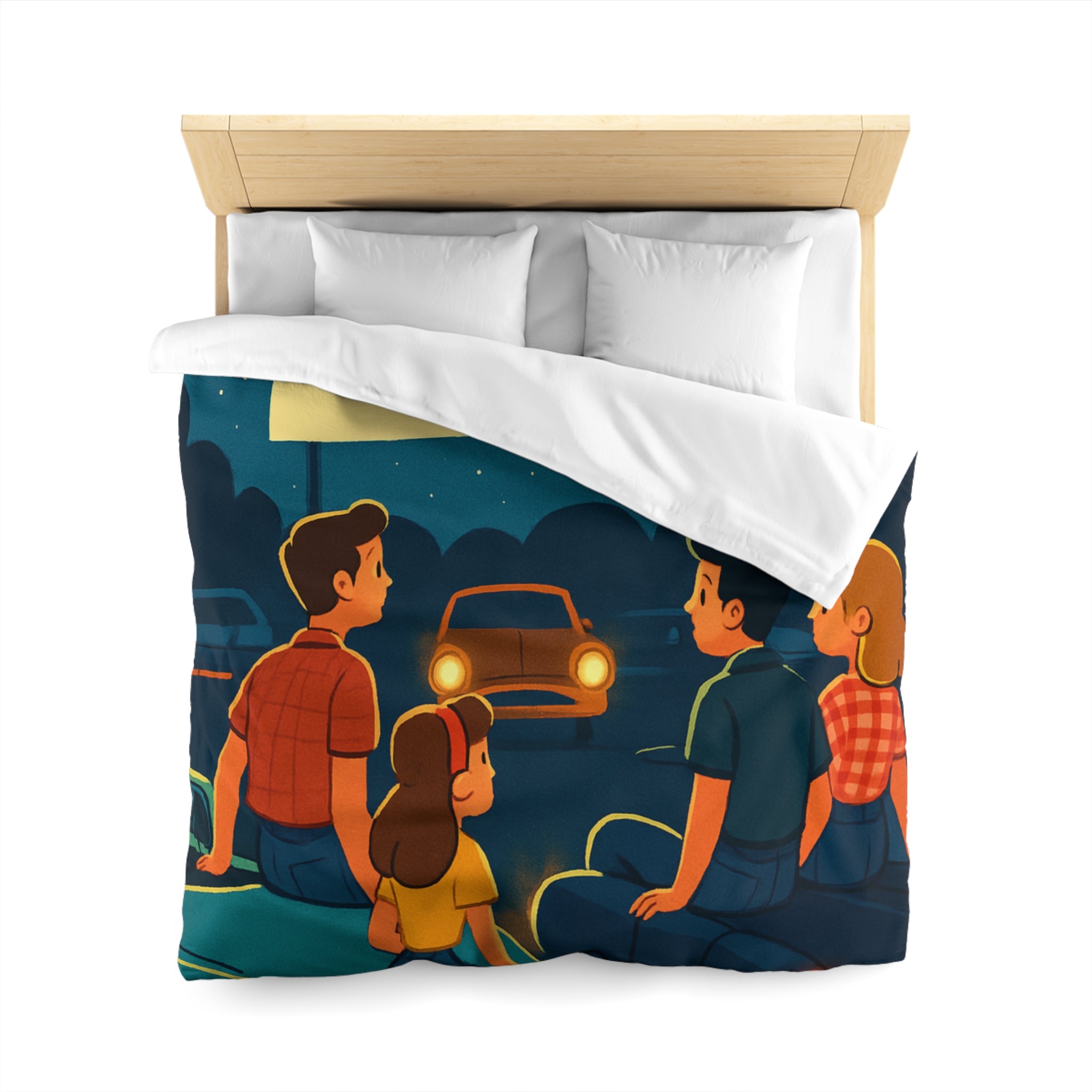 Housse de couette rétro cinéma de voitures sous un ciel étoilé fantastique