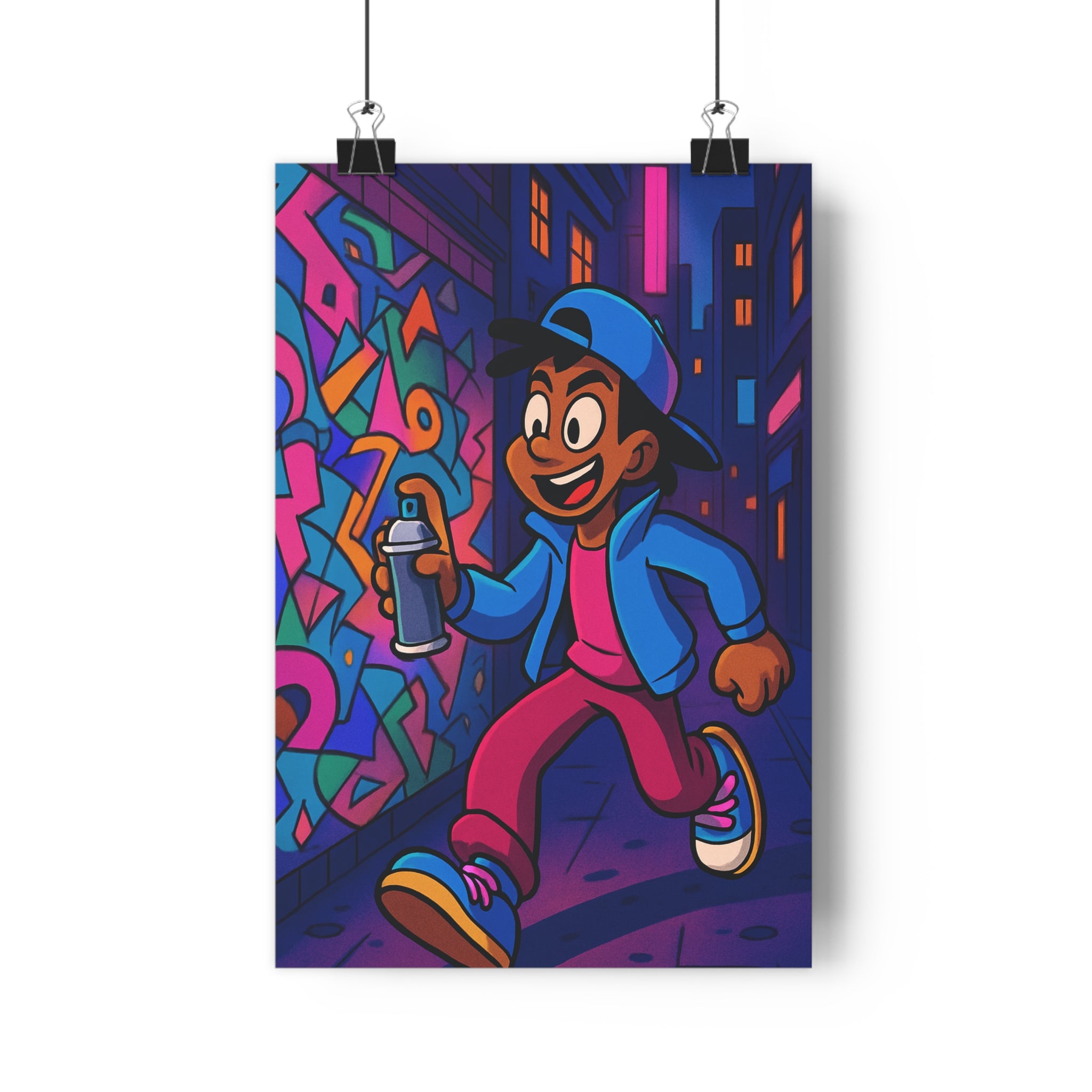 Poster décoratif urbain graffiti moderne coloré bleu rose orange chambre ado dynamique artistique contemporain