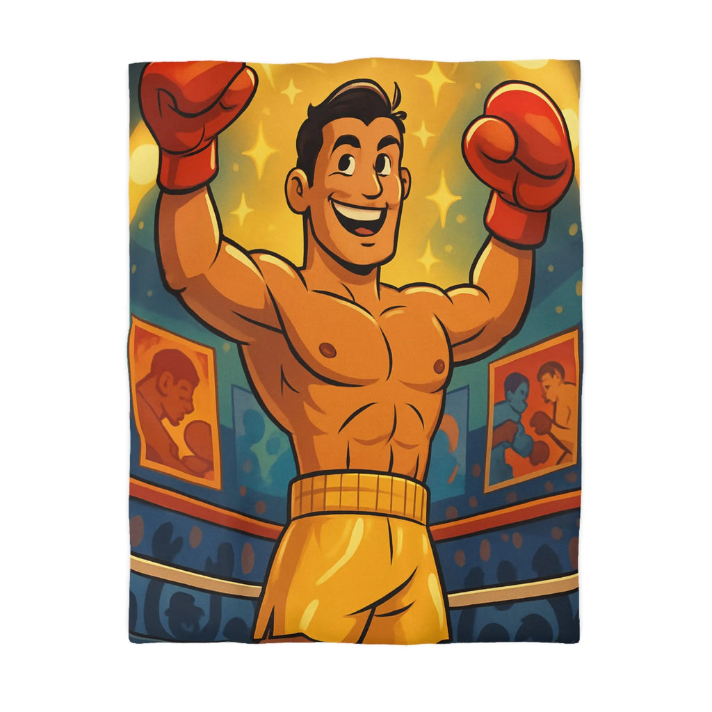 Housse de couette boxer animé gagnant, ambiance rétro colorée pour chambre sportive