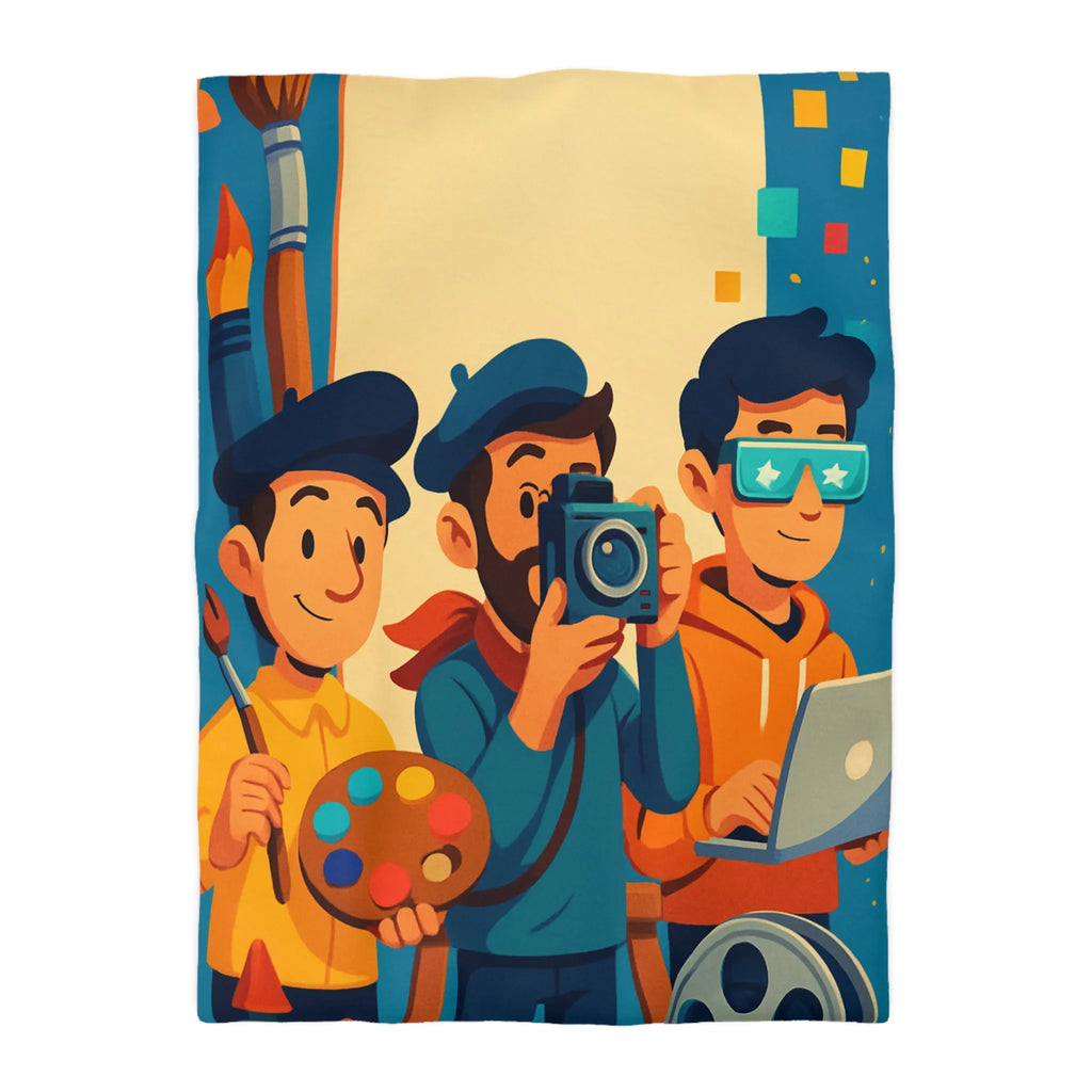 Housse de couette colorée avec artistes créatifs et style cartoon pour chambre moderne