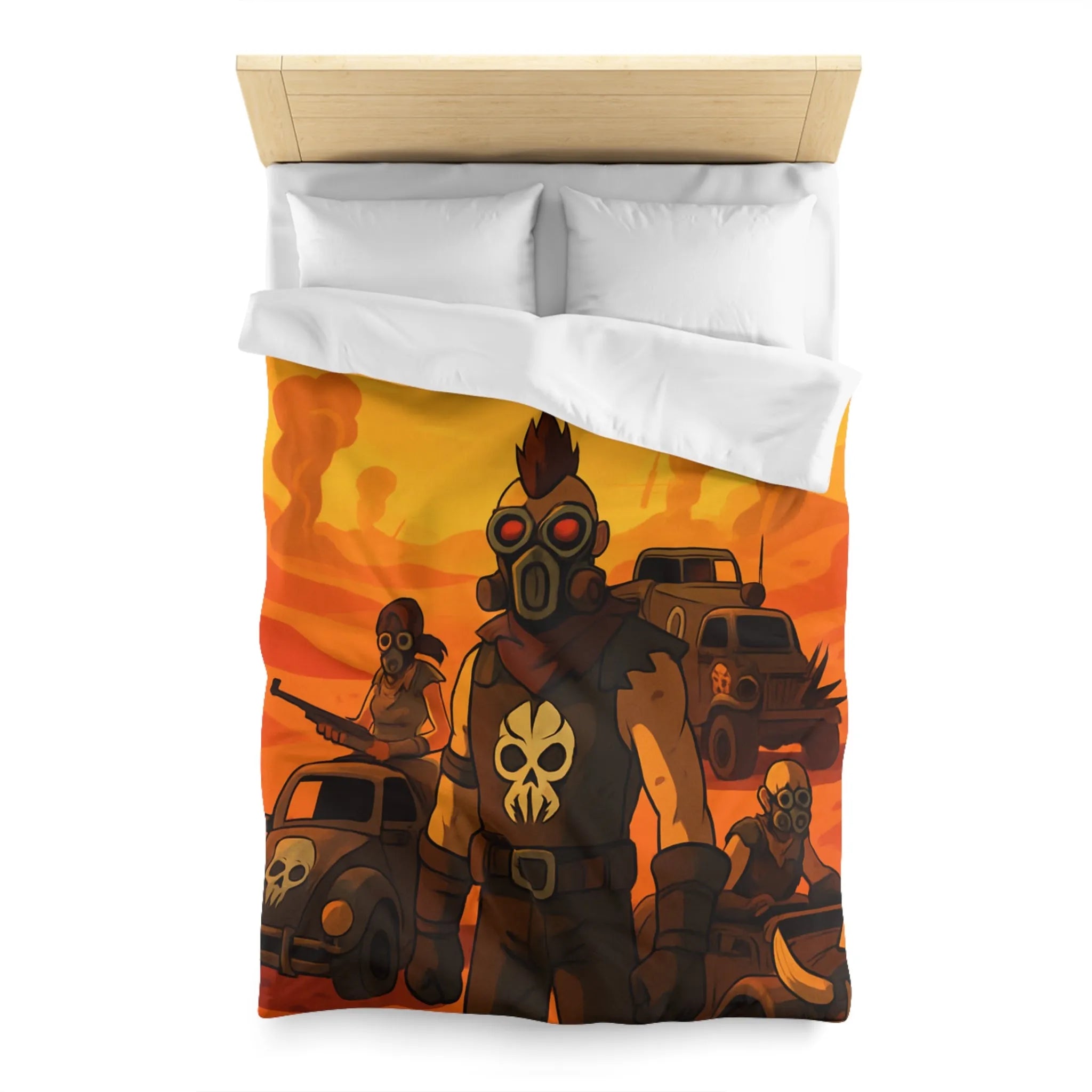 Housse de couette design post-apocalyptique avec guerriers masqués dans désert ensoleillé