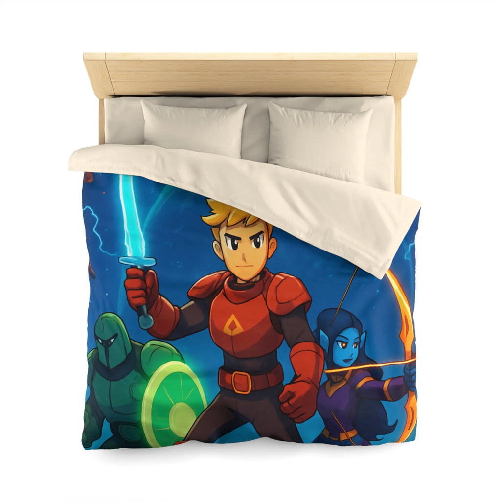 Housse de couette épique aventure galactique pour enfants avec héros et guerriers colorés