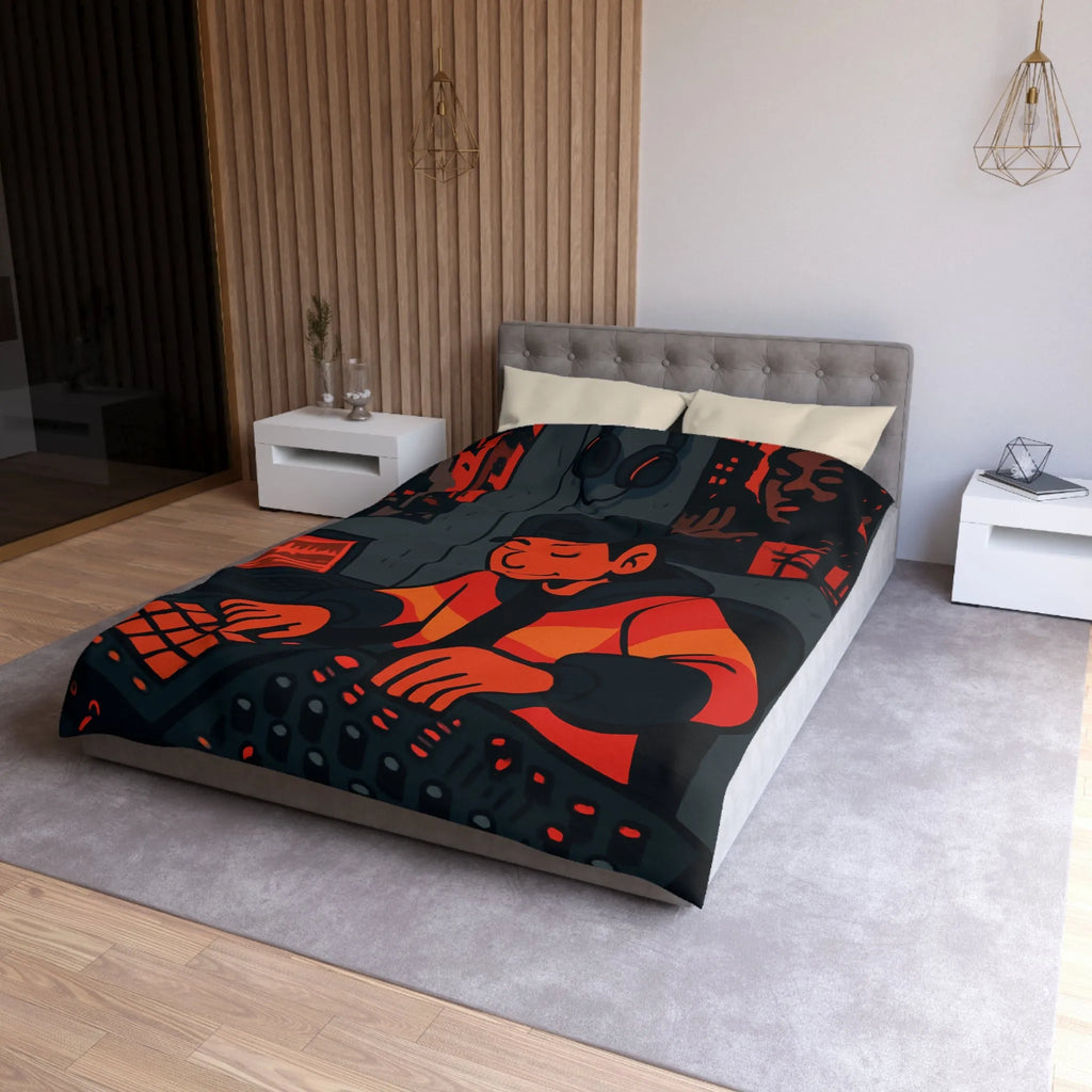 Housse de couette design studio moderne avec touche artistique rouge et noire