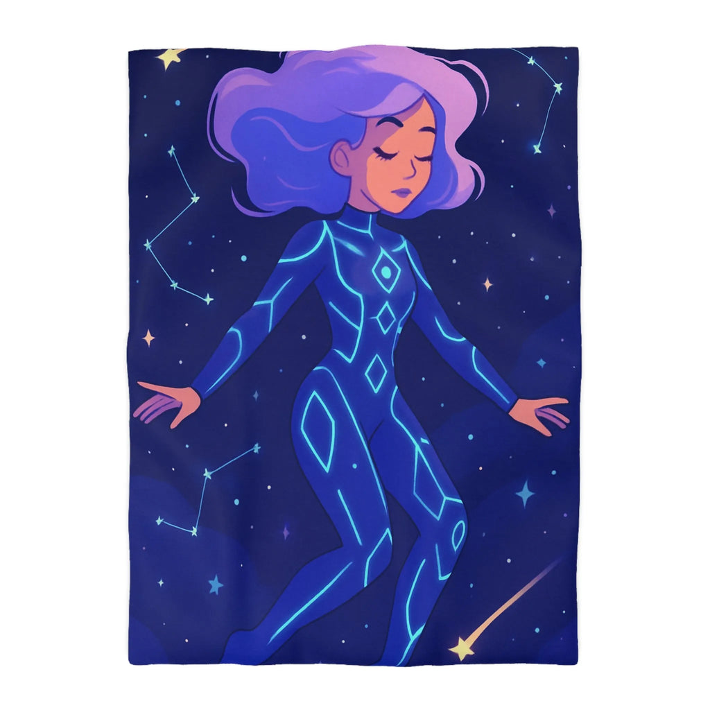 Housse de couette avec motif de personnage en combinaison spatiale et étoiles filantes