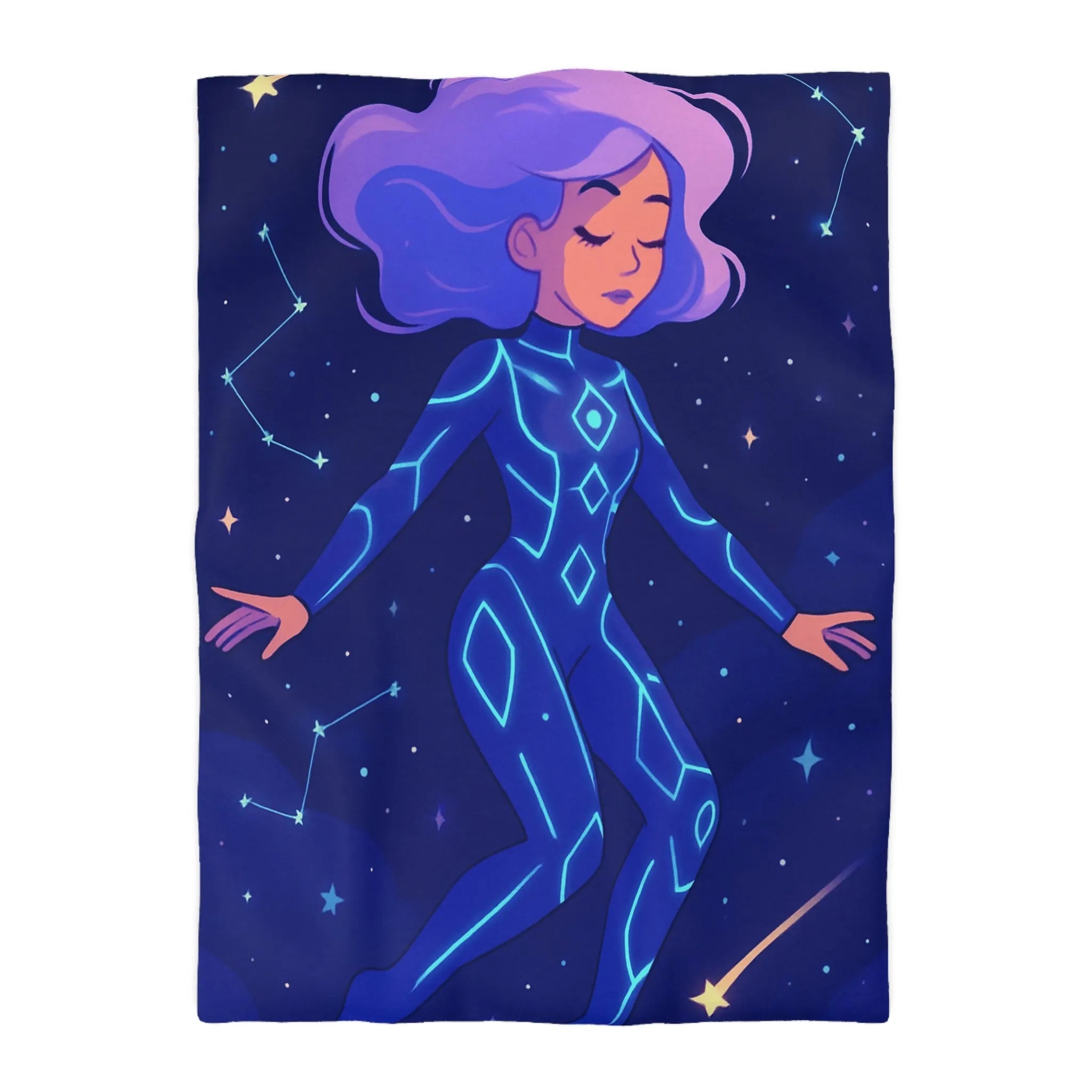 Housse de couette avec motif de personnage en combinaison spatiale et étoiles filantes